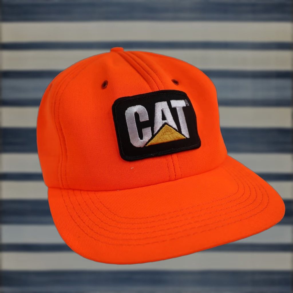 Vintage VINTAGE CAT Machinery Foam Trucker Hat OS Orange Mens Hats Men Trucker Hat 9/10 USA Made Size ONE SIZE - 1 Thumbnail
