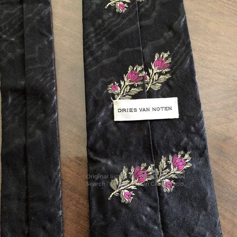 Dries Van Noten Dries Van Noten Embroidered Water Wave Pattern Silk Tie Size ONE SIZE - 2 Thumbnail