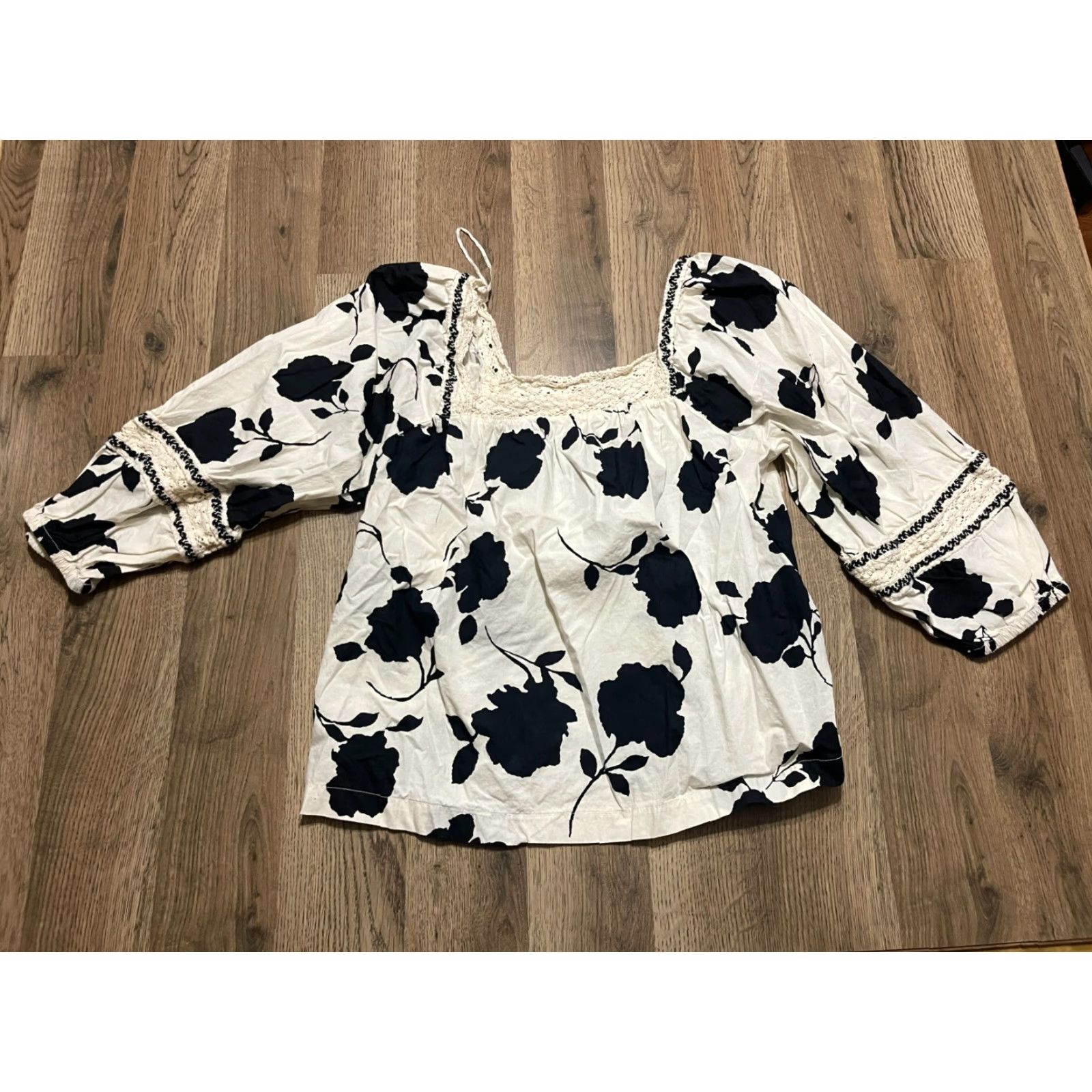 Vintage Maurices Shirt Womens Size M Black White 3/4 Sleeve Off the Shoulder T-Shirt Casual Modern Womens Size M / US 6-8 / IT 42-44 - 2 Thumbnail