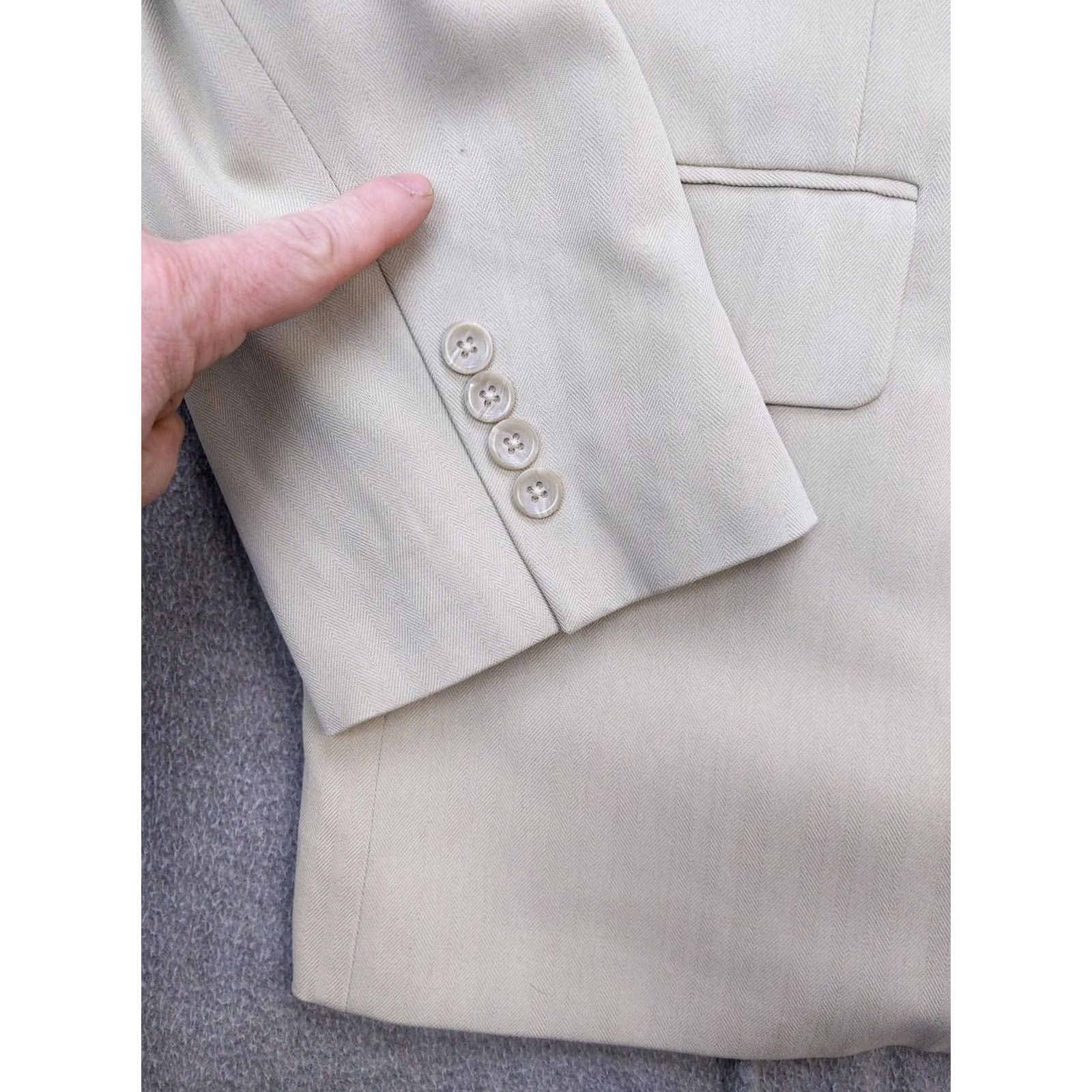 Oscar De La Renta Oscar de la Renta Blazer Mens 48R Beige 100% Silk Herringbone Sport Coat Jacket Size 48R - 2 Thumbnail