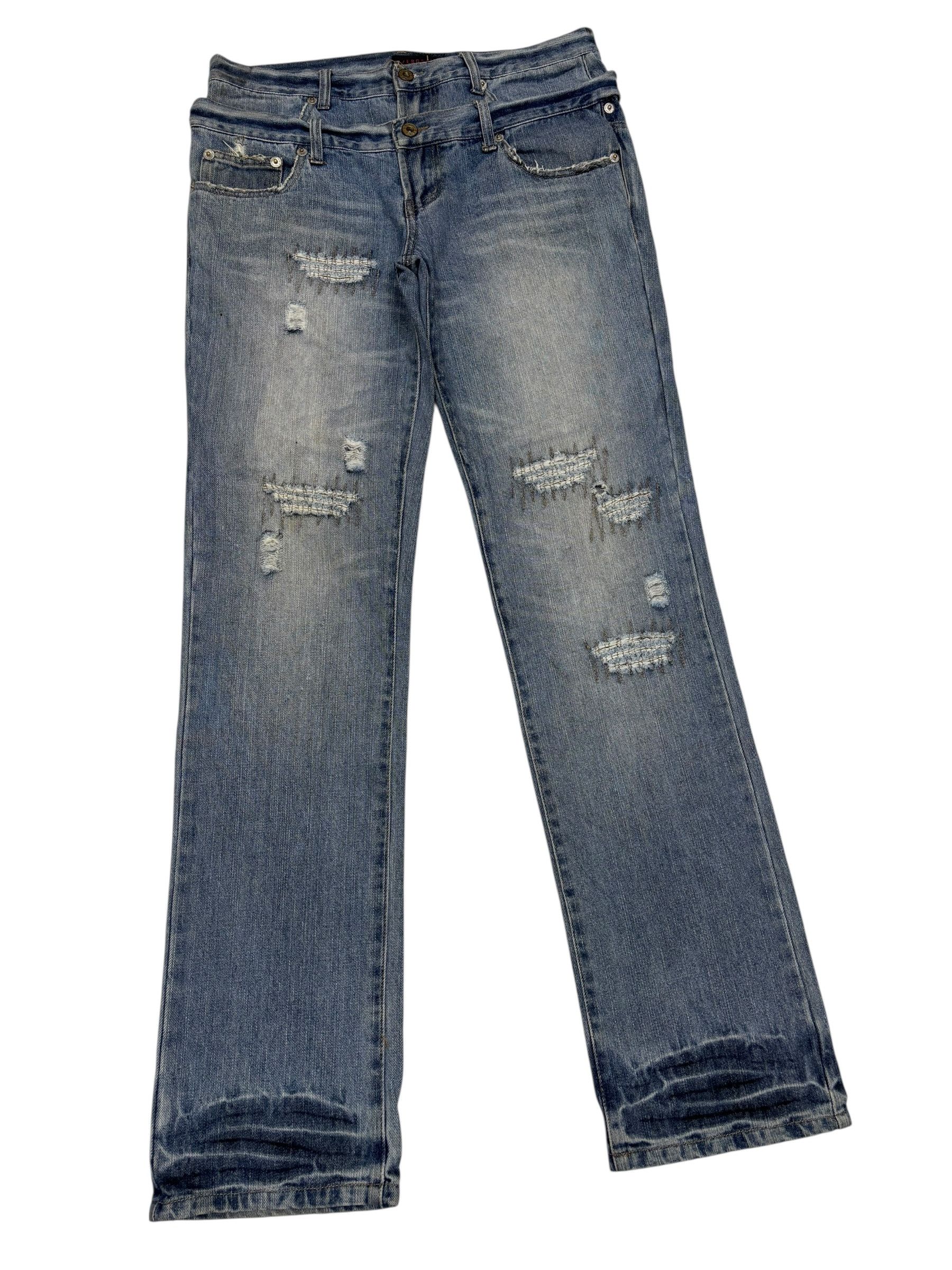 Tornado Mart ZEROSAIL Punk Double Waist Distressed Denim Jeans Size US 33 - 3 Thumbnail