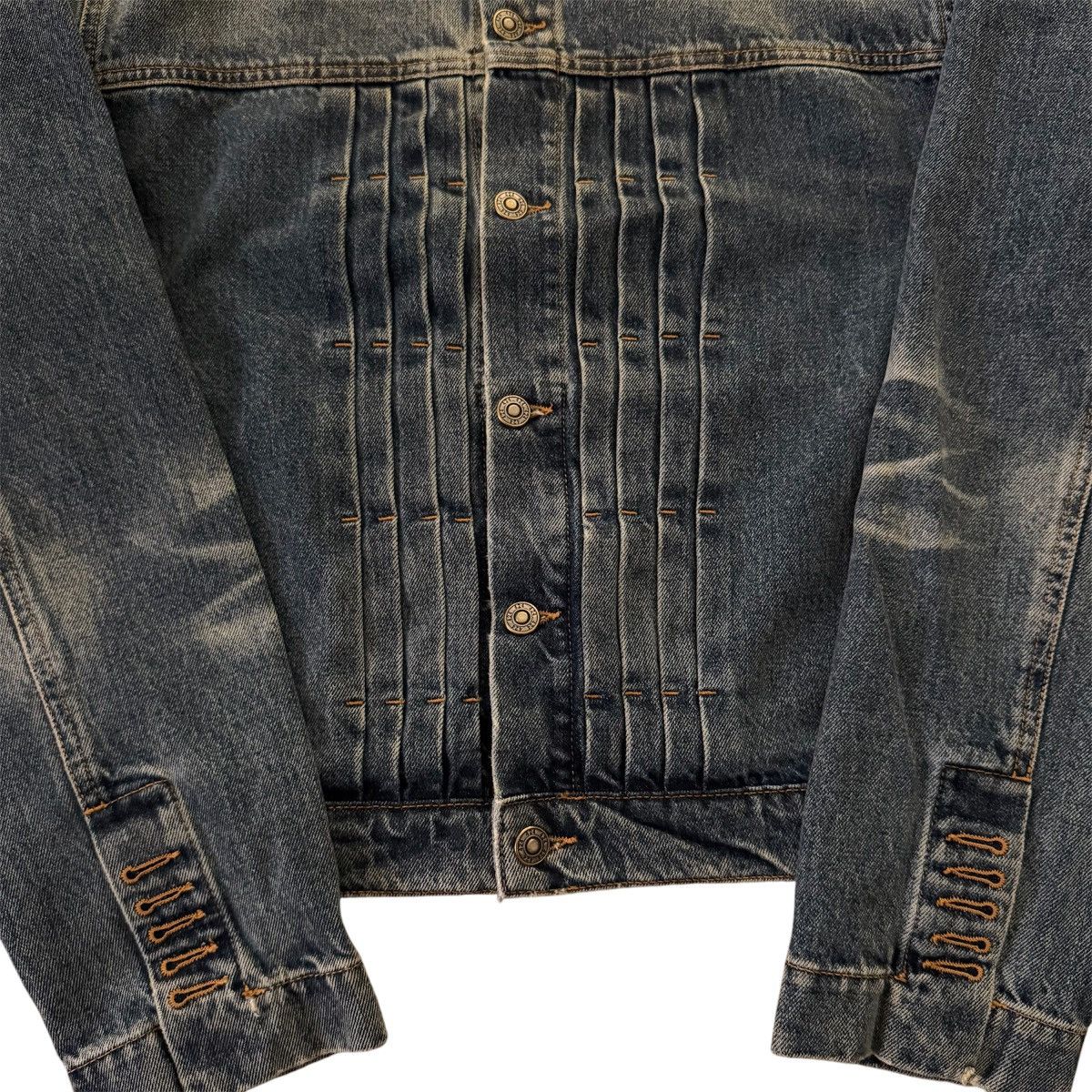 424 424 Collection Indigo Pleated Detail Trucker Denim Jacket Size US S / EU 44-46 / 1 - 4 Thumbnail