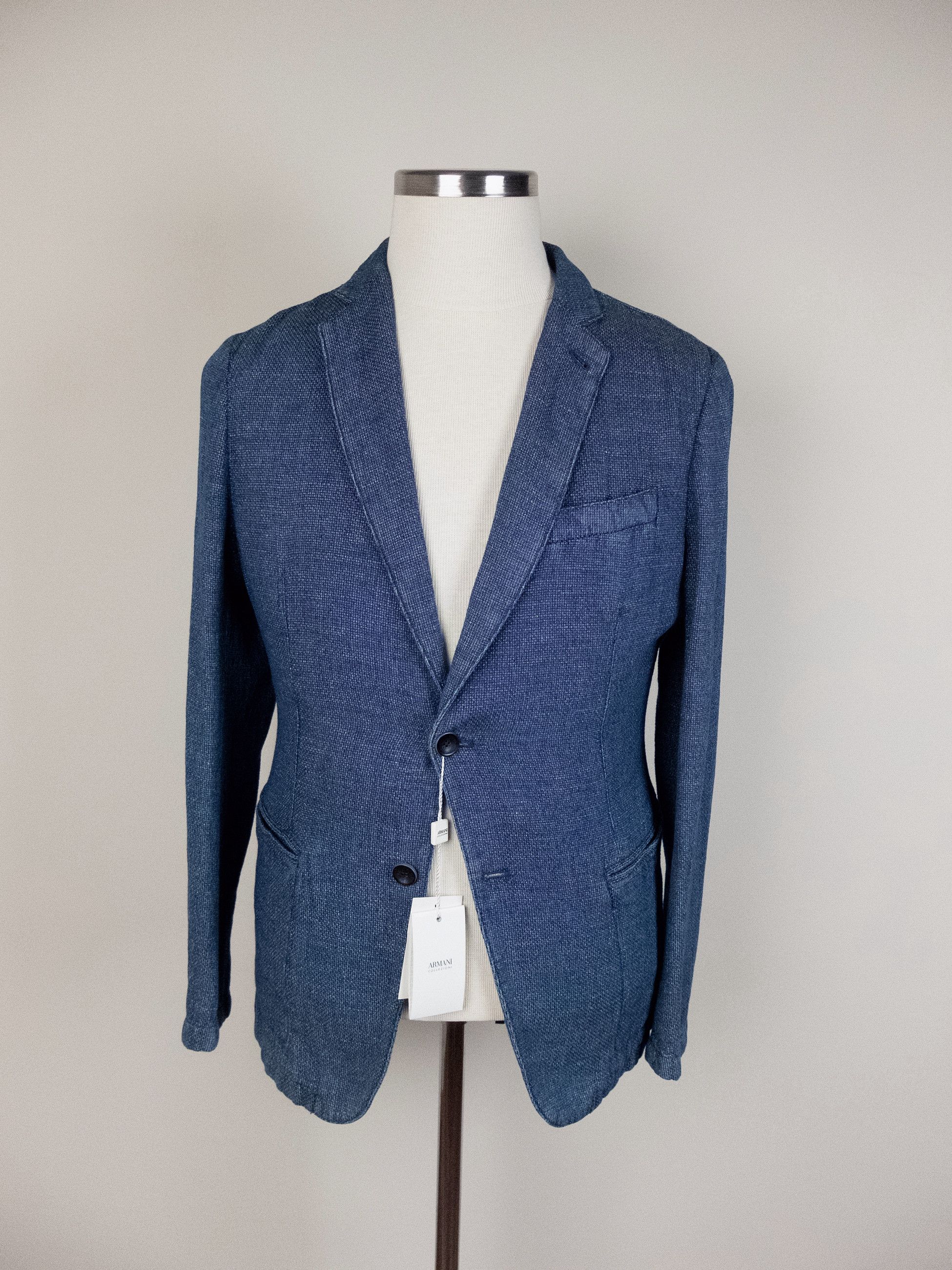 Armani Collezioni ARMANI COLLEZIONE blue cotton linen sportcoat 38 48 Size 38R - 1 Thumbnail