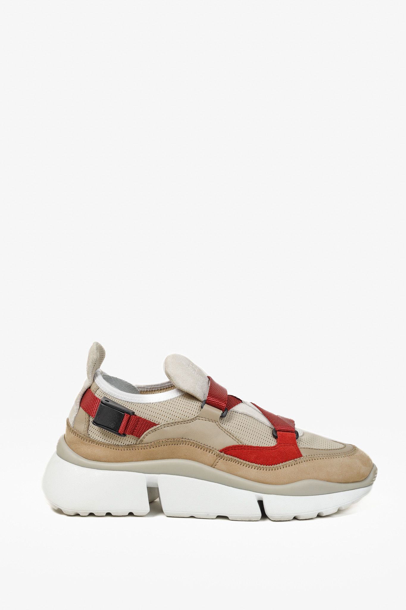 Chloe Chloe Sonnie Beige Leather Red Strap Trainers Size US 7 / IT 37 - 1 Thumbnail