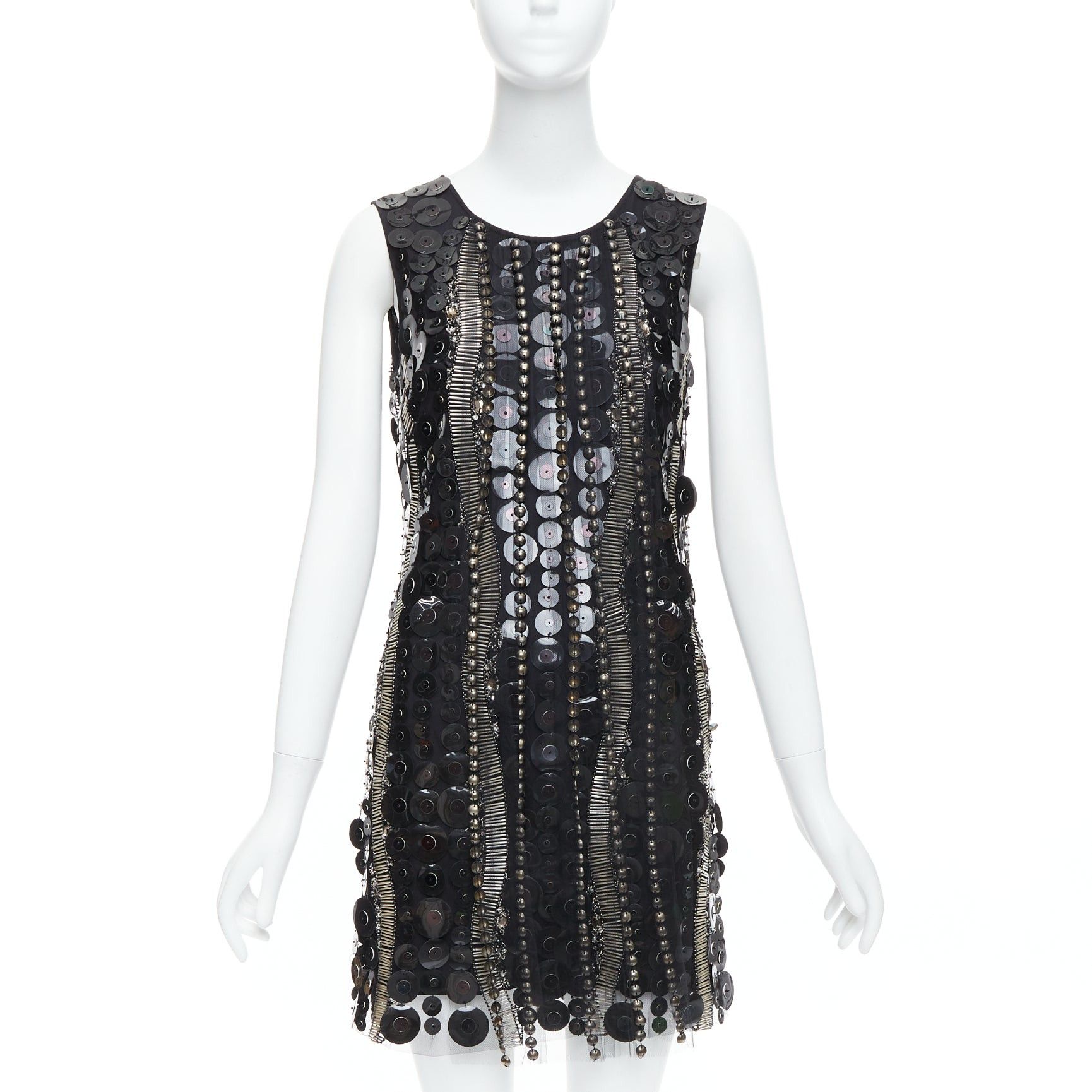 Collette Dinnigan COLLETTE DINNIGAN Runway black jewelled pailettes party shift dress XS Size XS / US 0-2 / IT 36-38 - 1 Thumbnail