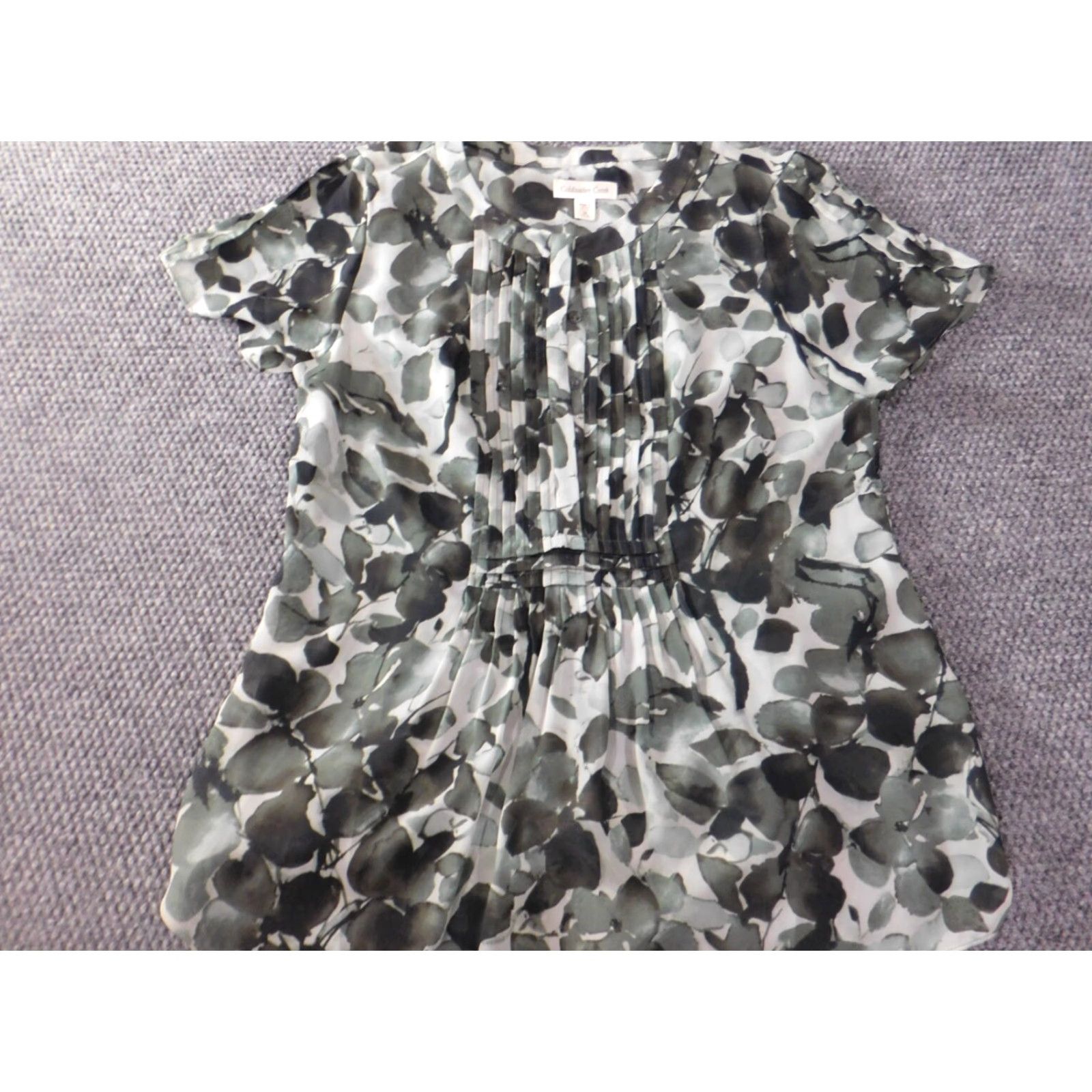 Coldwater Creek Coldwater Creek Blouse M Womens Green Floral Short Sleeve Crew Neck Pullover Casual Regular Stretch Shirts Size M / US 6-8 / IT 42-44 - 4 Thumbnail