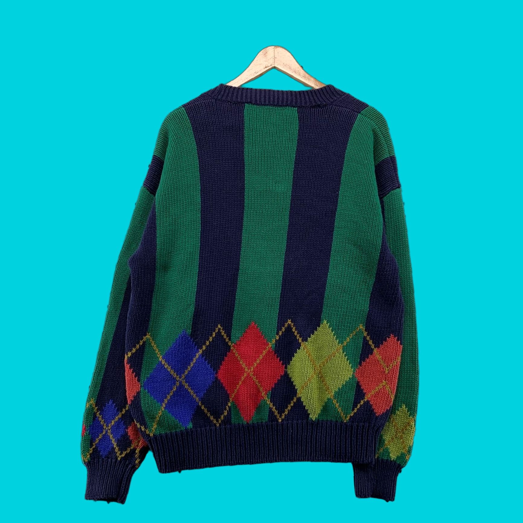 Perry Ellis Vintage Perry Ellis Cardigan Sweater Mens M Blue Green Argyle Golf 90s Size US M / EU 48-50 / 2 - 1 Thumbnail