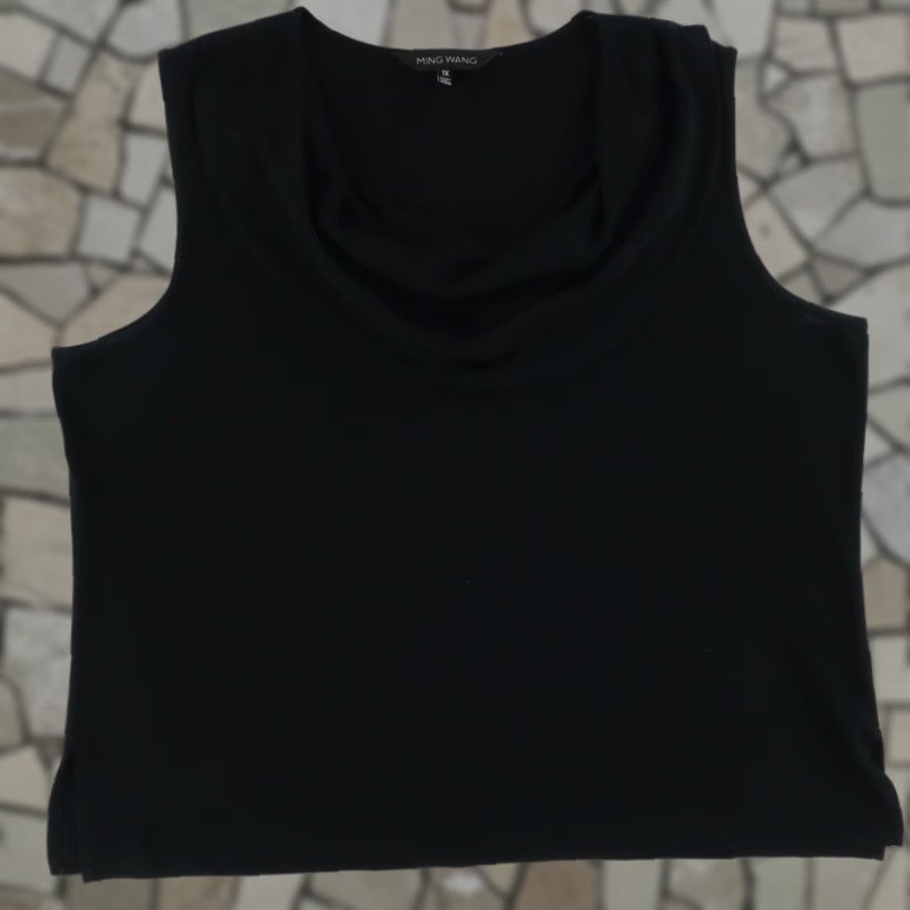 Vintage Ming Wang Ruffle Neck Sleeveless Blouse Solid Shirt Black Women's 1X Size XL / US 12-14 / IT 48-50 - 1 Thumbnail