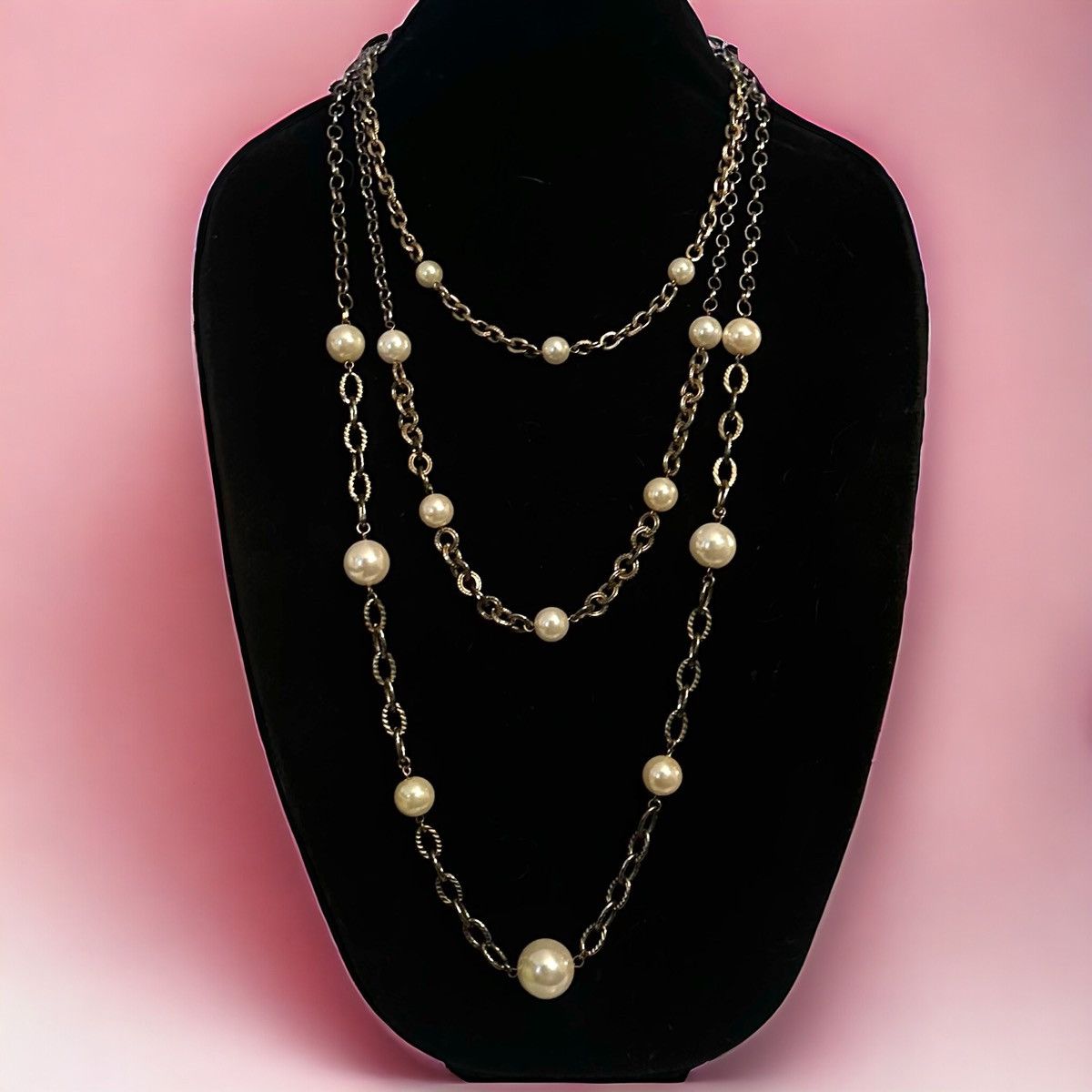 Other Chunky gold tone layered multi strand station pearl necklace Size ONE SIZE - 1 Thumbnail