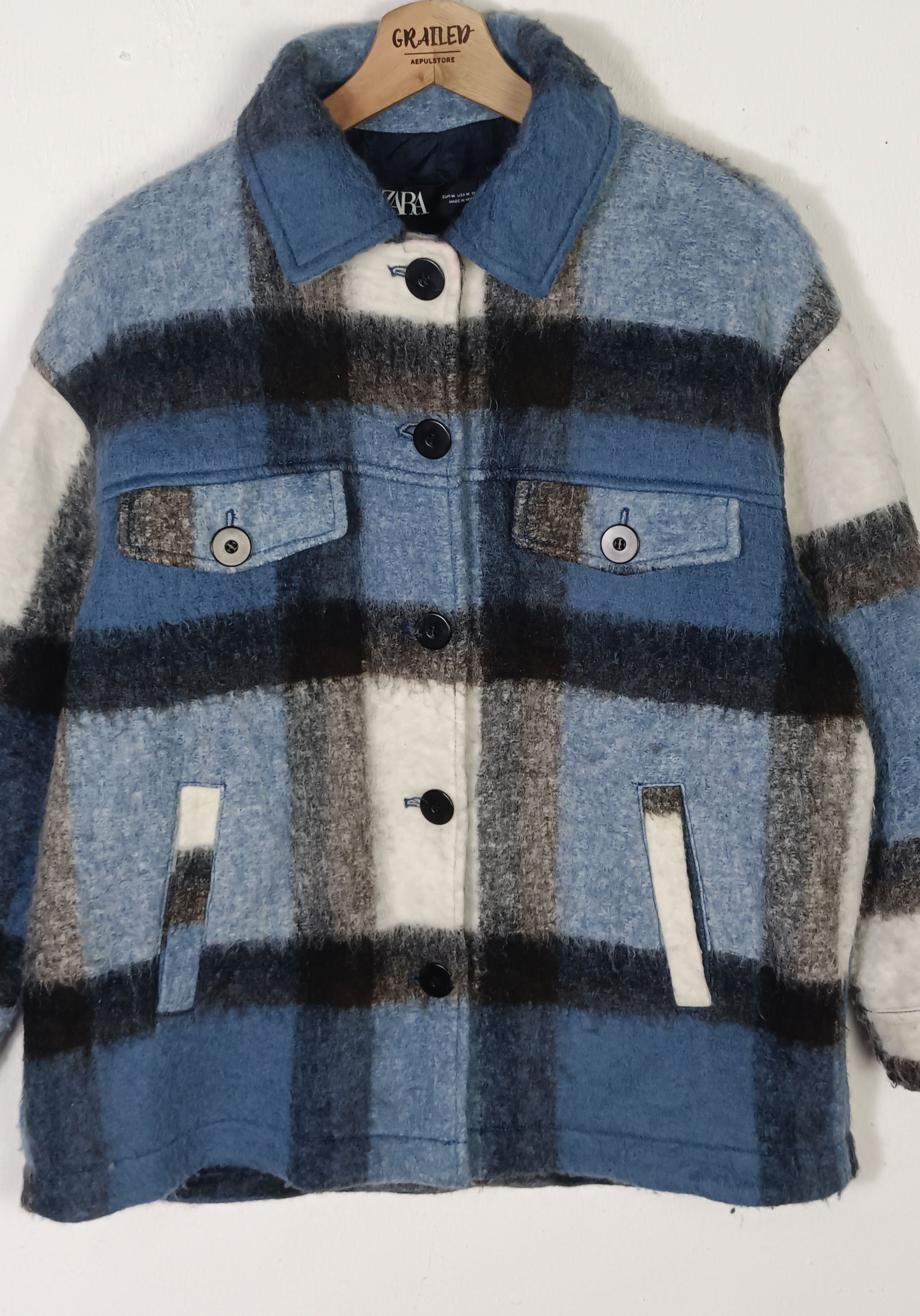 Zara Zara Blue Fleece Overshirt Jacket Italian Fabric Size L / US 10 / IT 46 - 4 Thumbnail