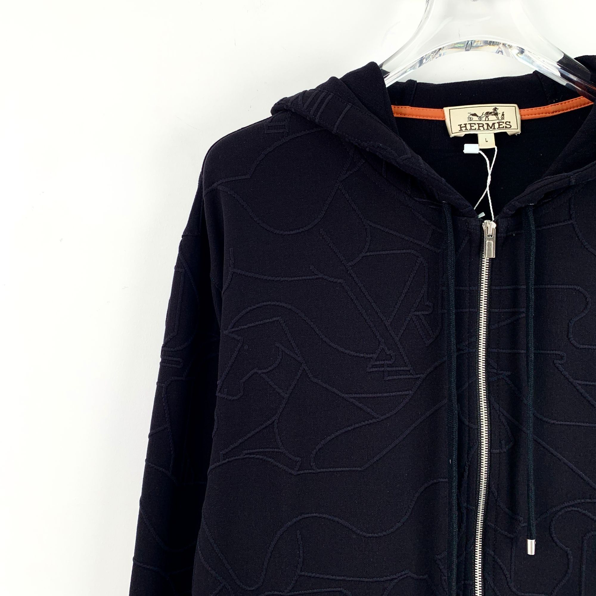Hermes Hermès Black Embossed Horse Pattern Zip Hoodie Sweatshirt - Size US L / EU 52-54 / 3 - 3 Thumbnail