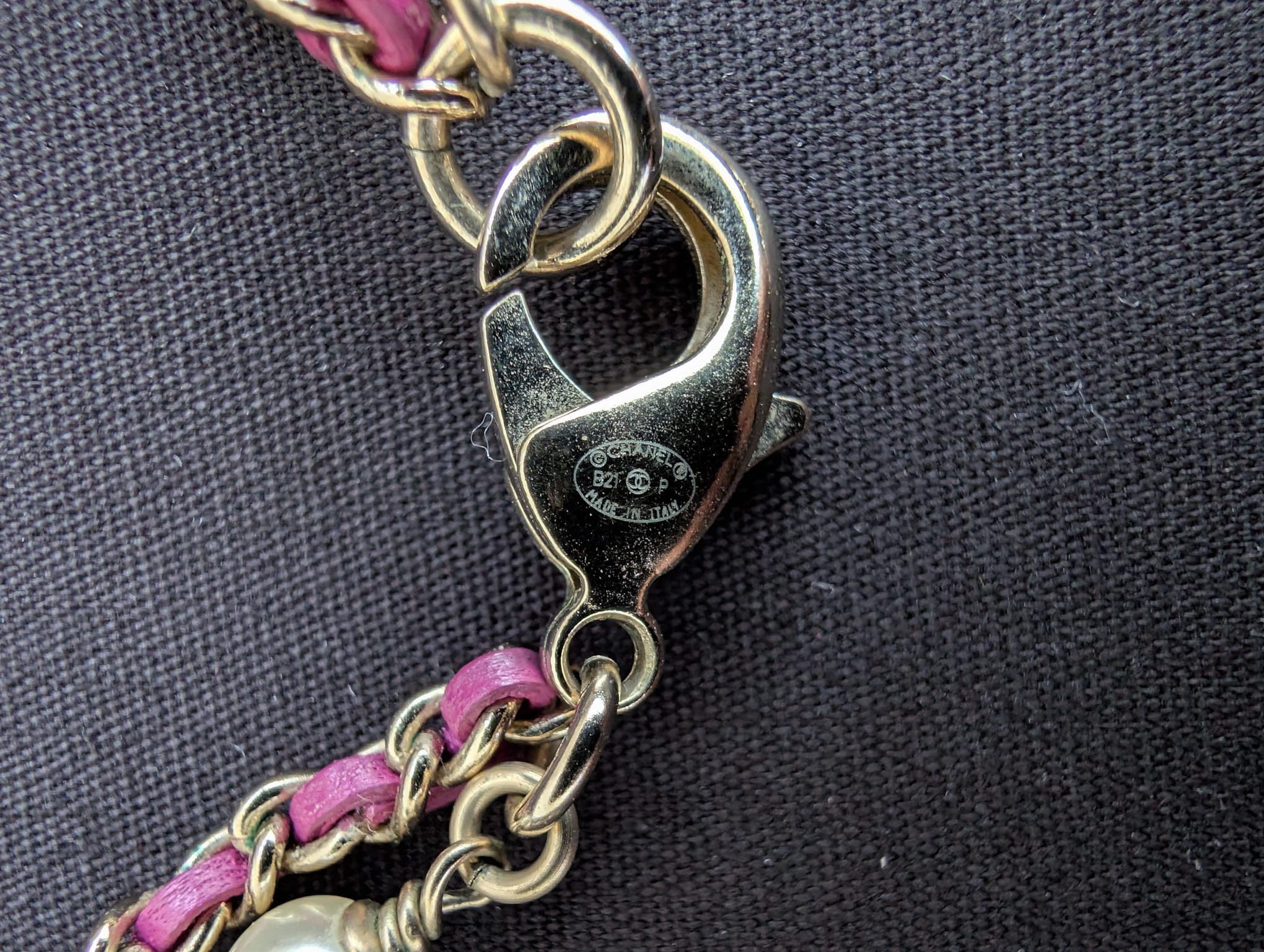 Chanel Chanel CC B21P Logo Pink Leather Pearl Crystal GHW Necklace Size ONE SIZE - 12 Thumbnail