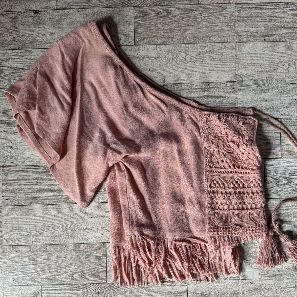 Vintage Vintage, Rose Blush, Peasant Style, Fringed Hem, Crop Top Size ONE SIZE - 15 Thumbnail
