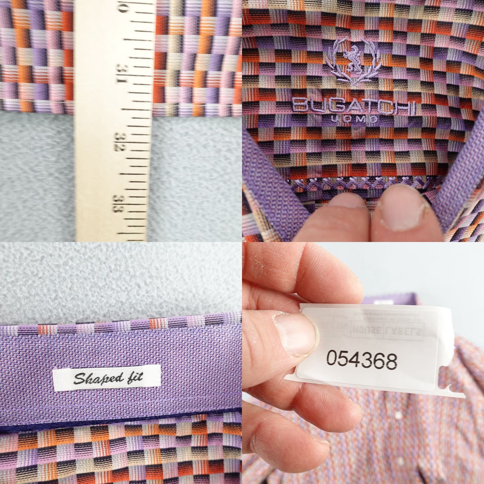BUGATCHI VINTAGE Bugatchi Uomo Shirt Mens XL Purple Red Block Print Button Up Shaped Fit Cotton Size US XL / EU 56 / 4 - 8 Thumbnail