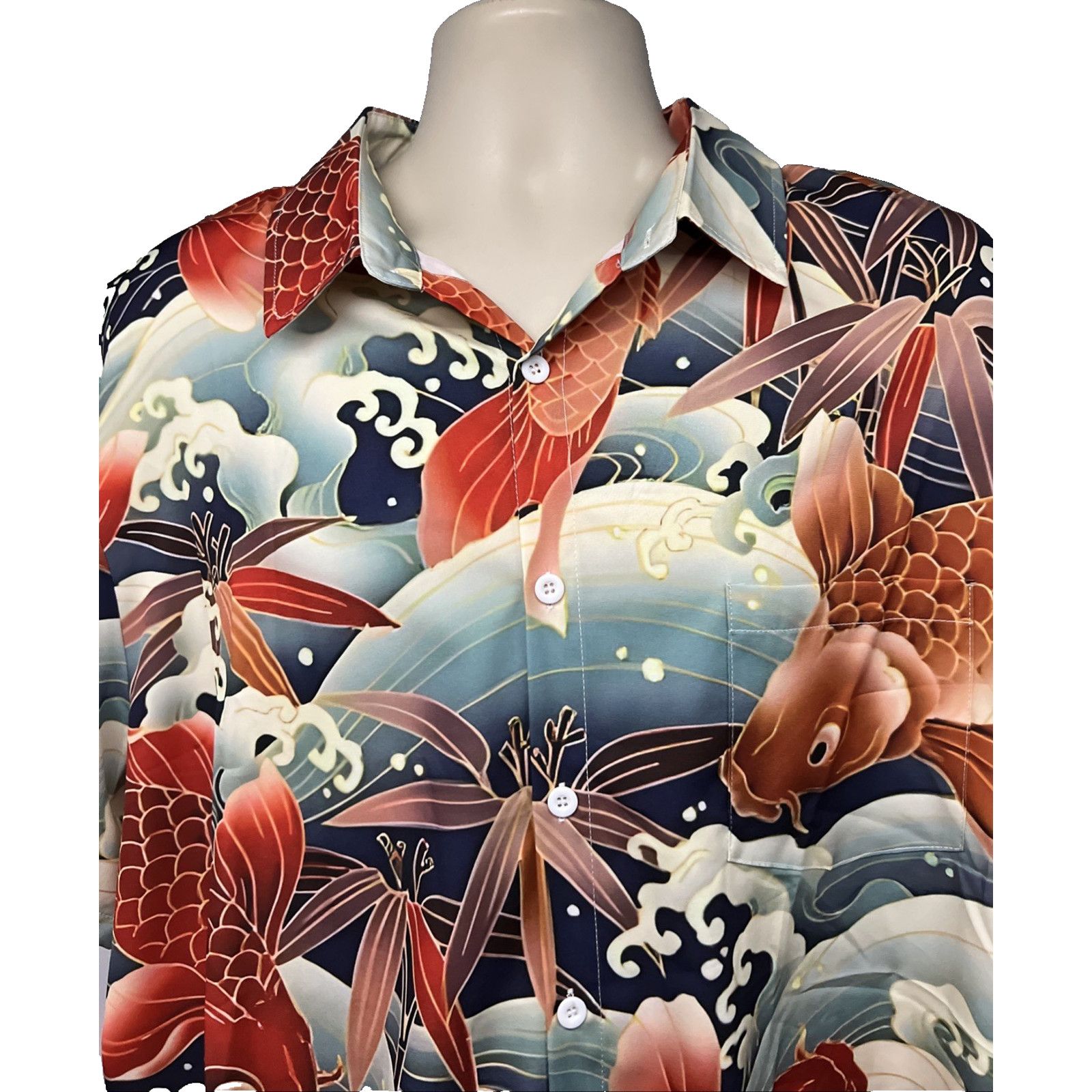 Other All Over Print Koi Fish Button Up Shirt Mens XL Pocket Size US XL / EU 56 / 4 - 4 Thumbnail