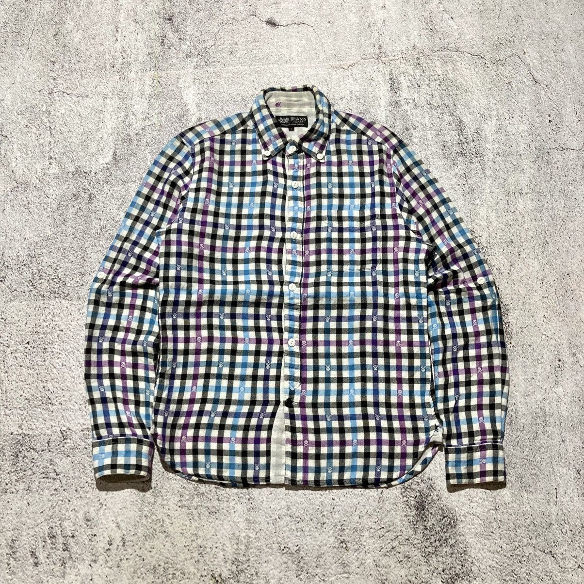 2000s Beams Heart Skull Punk Logo Aop Plaid Shirt Button Up