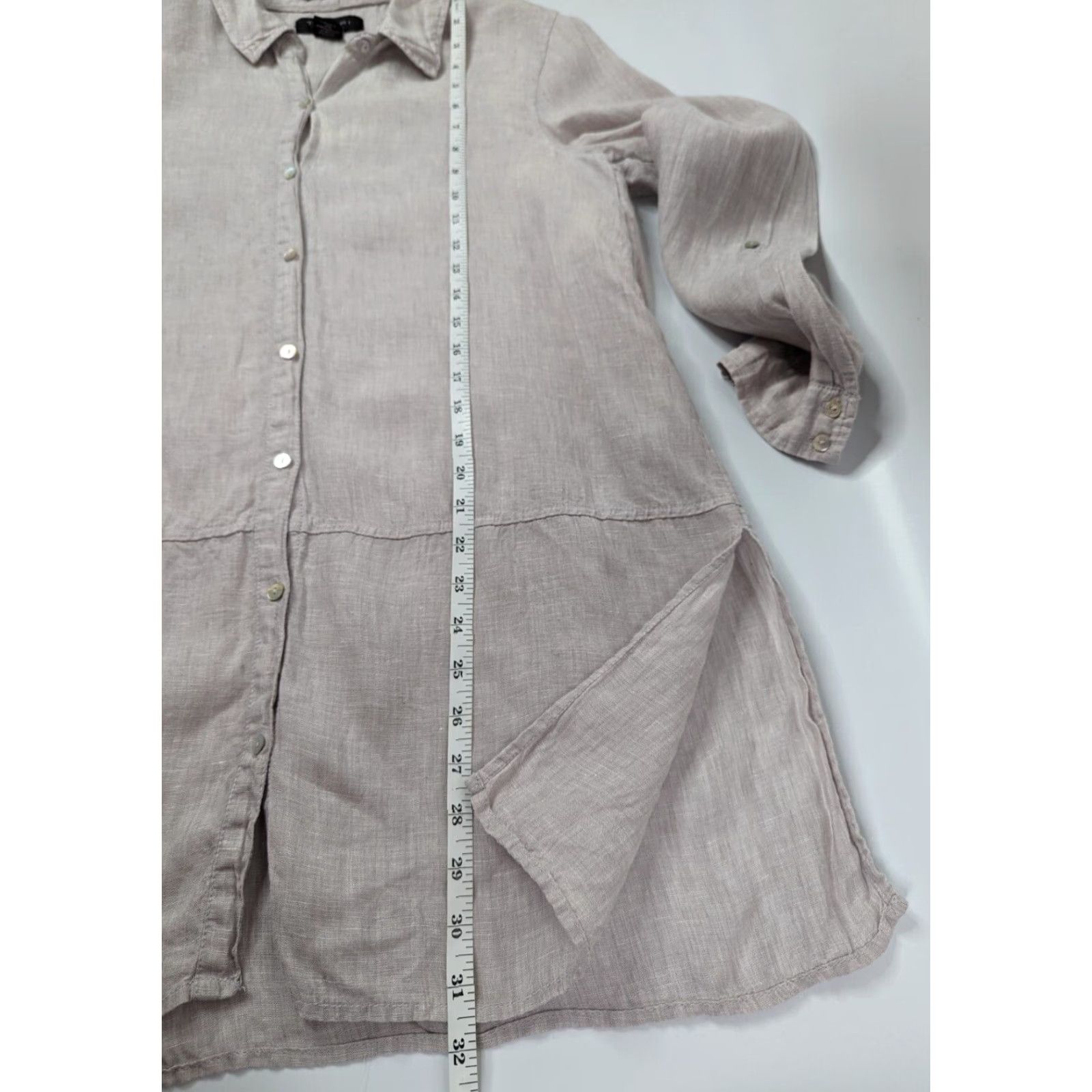 Vintage Tahari Linen Taupe Longline Roll Tab Long Sleeve Top Tunic M Women Button-Up Shirt Size M / US 6-8 / IT 42-44 - 6 Thumbnail