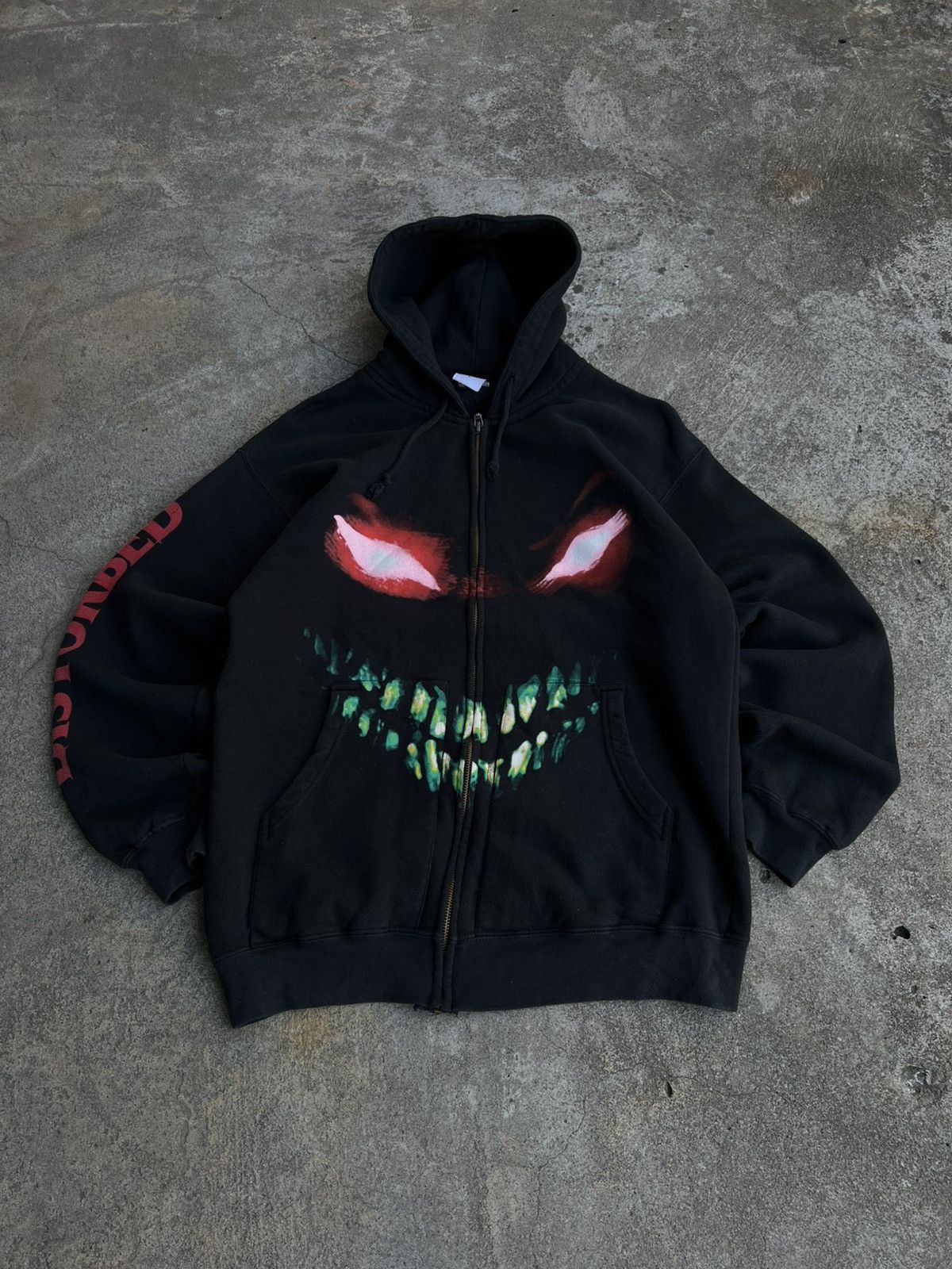 Crazy Vintage Disturbed Zip Hoodie Big Logo Face Print 90s