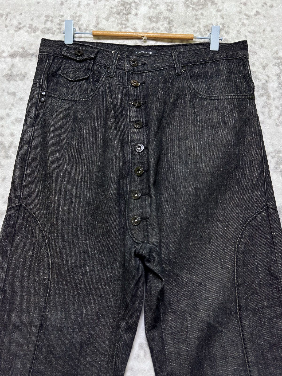 Japanese Brand CONTRACTE Long Rise Crotch Panel Denim Avant Garde Pants Size US 32 / EU 48 - 3 Thumbnail