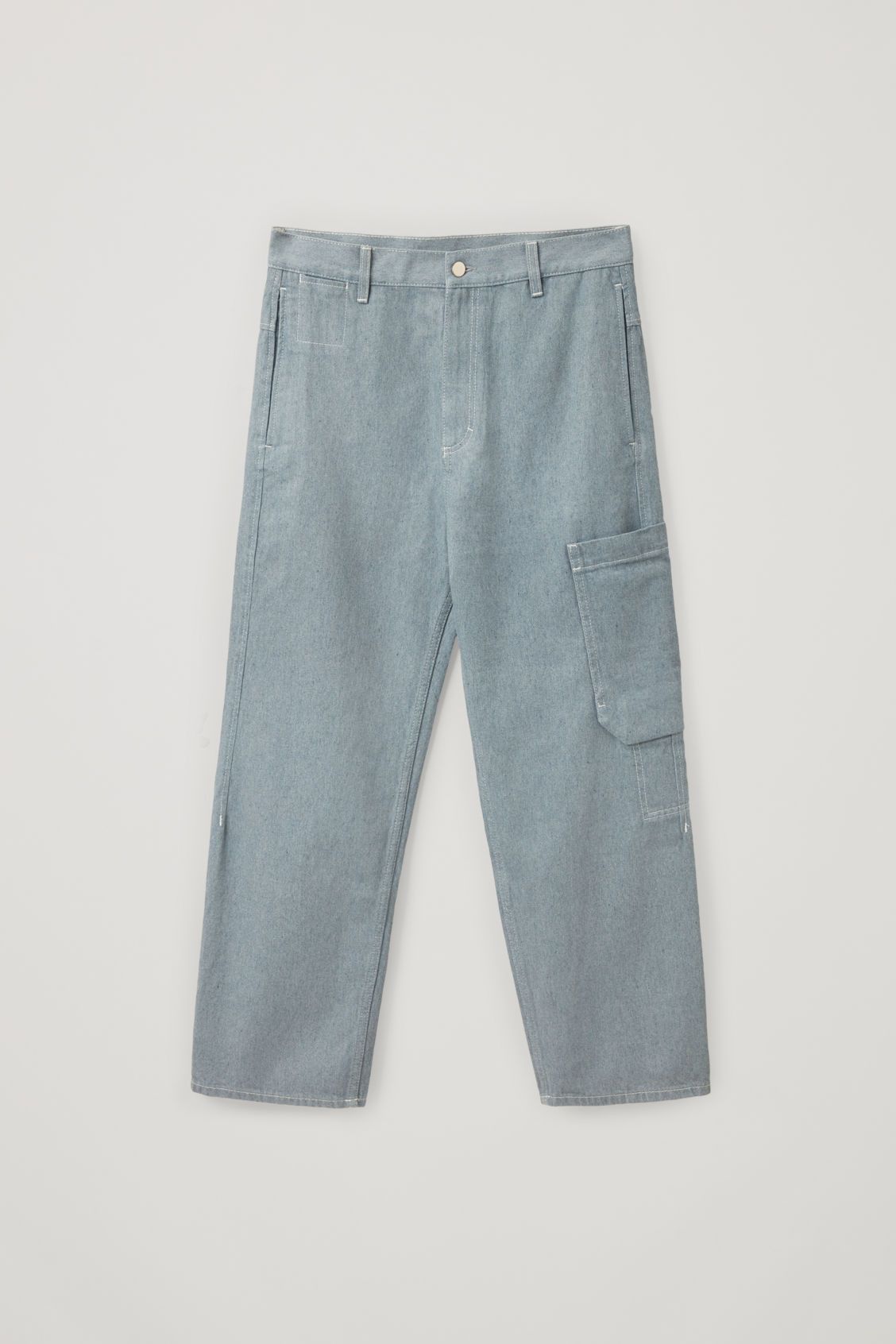 Cos Cos Mens Organic Cotton Denim Cargo Trousers 34 Light blue Size US 34 / EU 50 - 2 Thumbnail