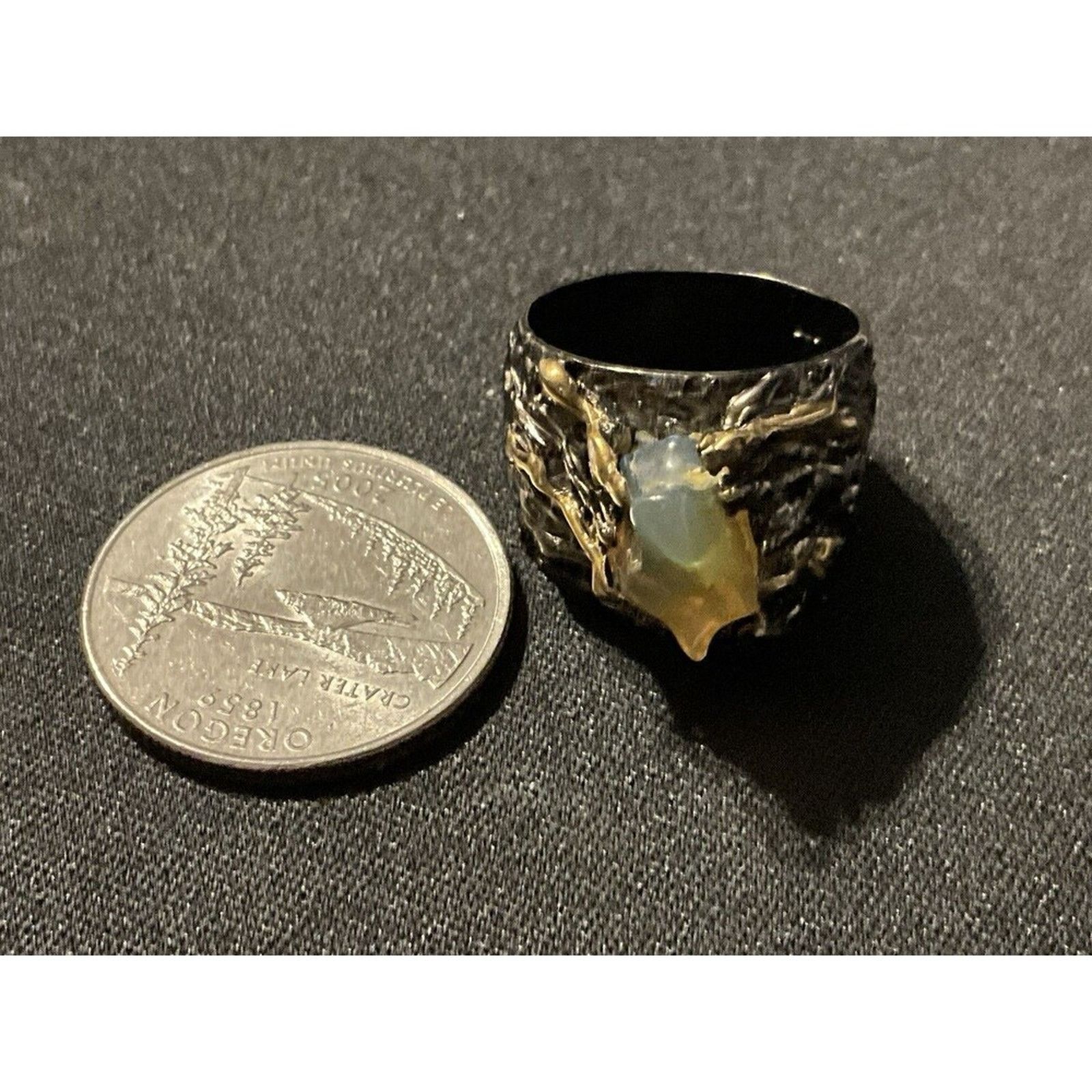 Other 925 Rhodium & Gold, Black Plated Gothic Opal Stone Size 7.5 Size ONE SIZE - 6 Thumbnail