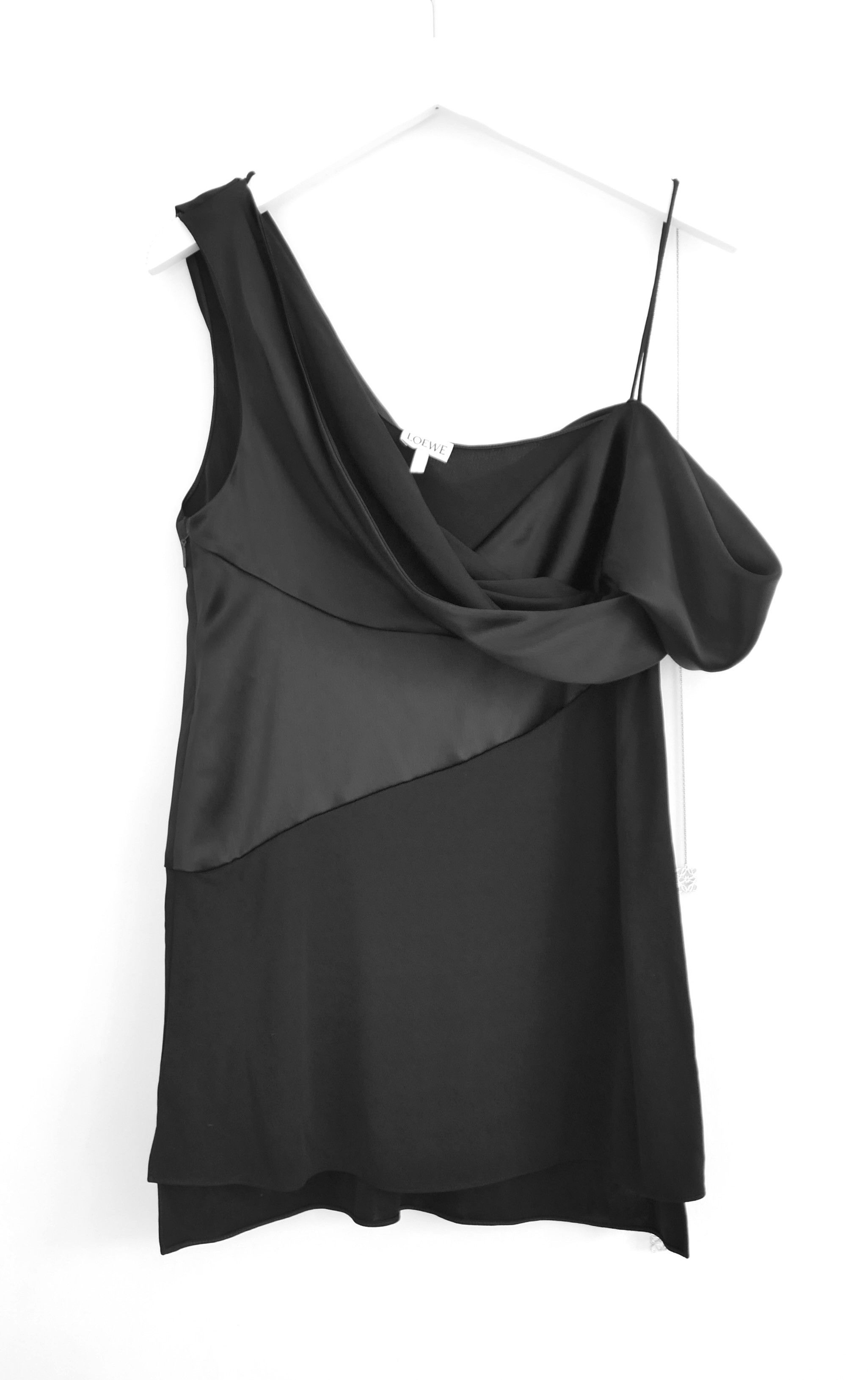 Image of Loewe Draped Satin And Crepe Top in Black, Women's (Size XS)