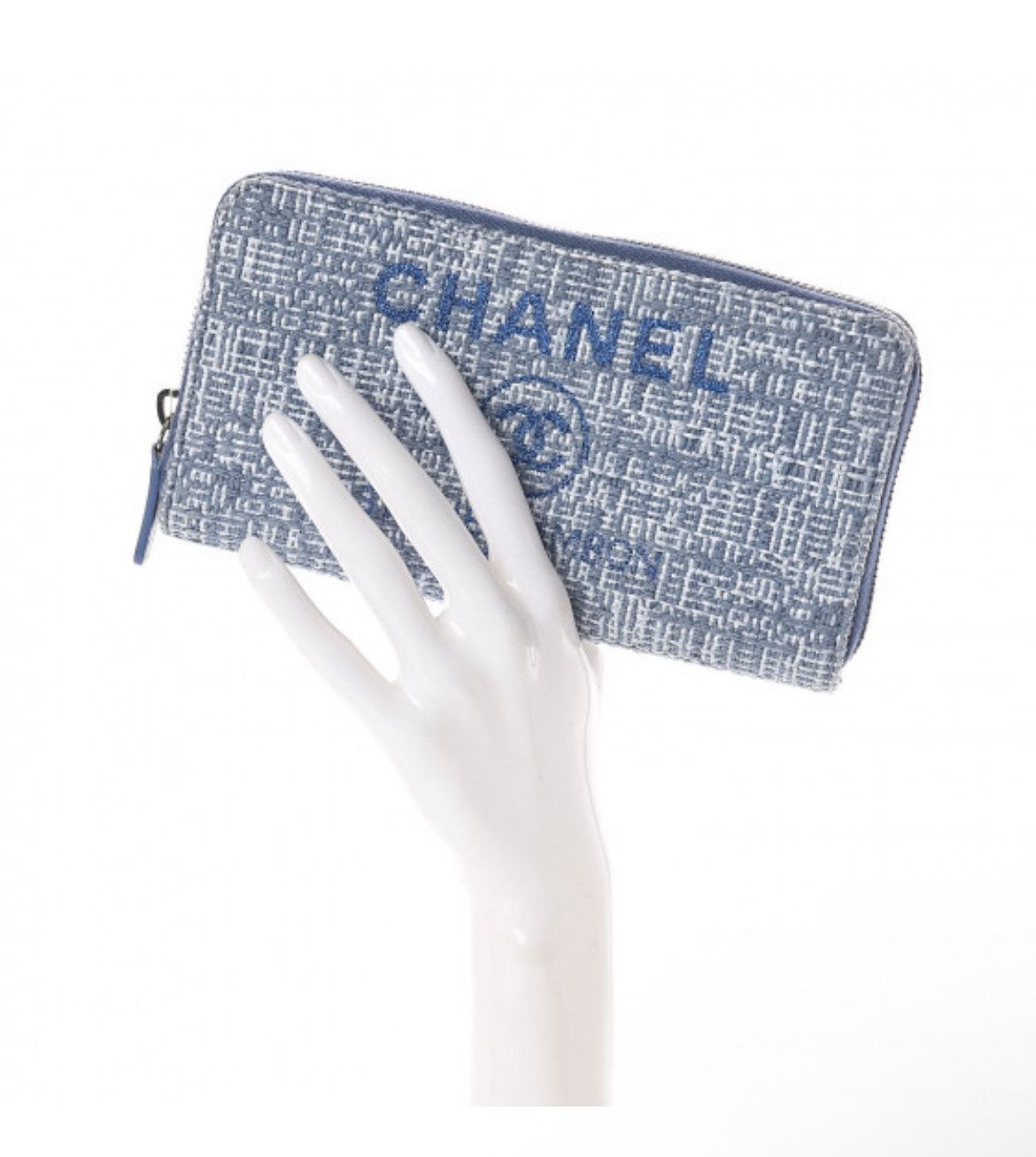 Chanel Authentic Chanel Light Blue Deauville Tweed Wallet / Clutch Size ONE SIZE - 4 Thumbnail