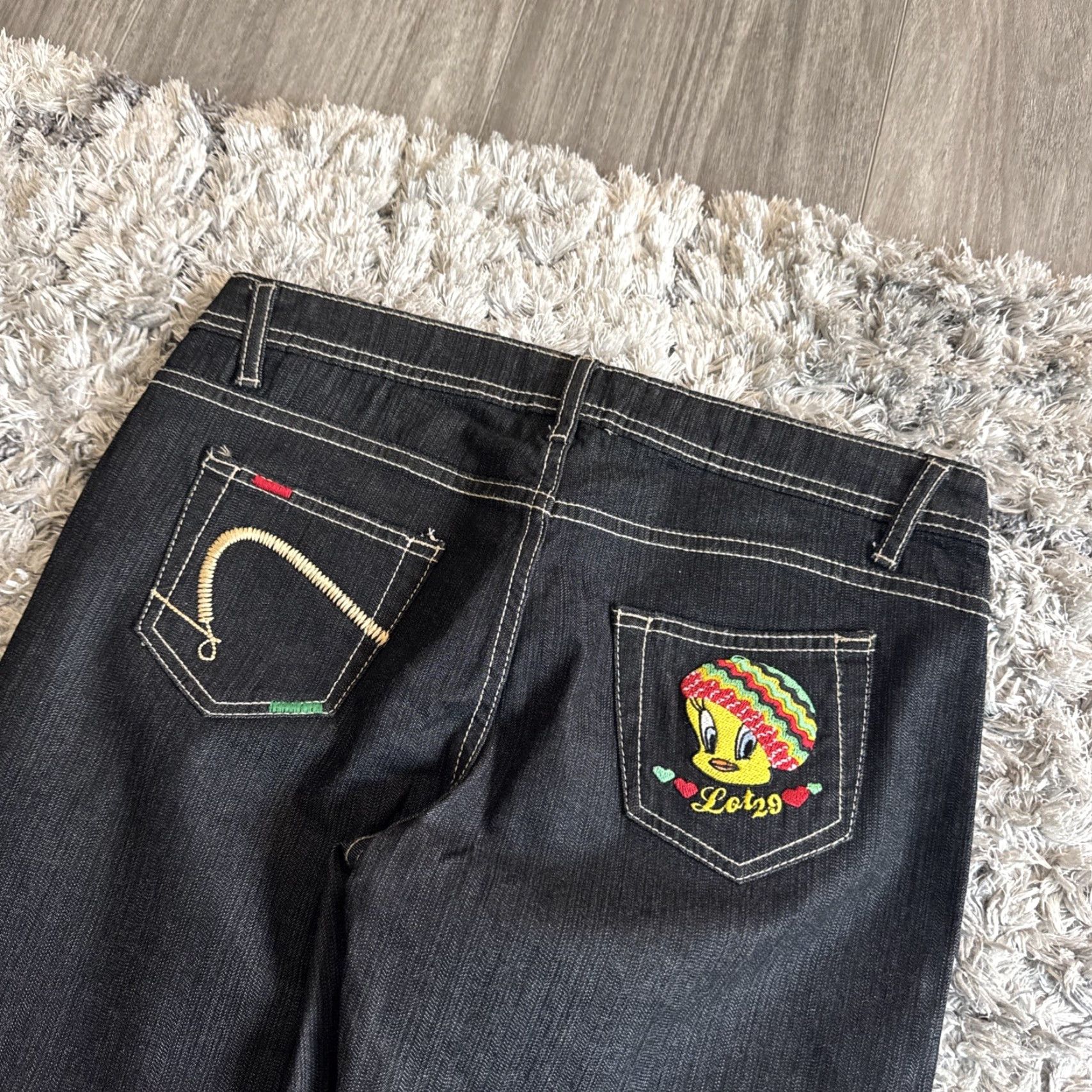 Denime VINTAGE 90’s Lot 29 Black Denim Flared Embroidered Jeans Women 9 32x31 Size 30" / US 8 / IT 44 - 2 Thumbnail