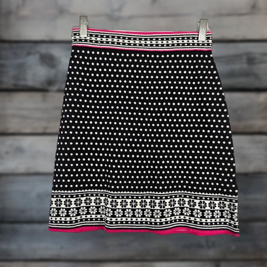 Vintage VINTAGE Krimson Klover Womens Knit Skirt Sz Small Black Pink Polka Dot Cotton Wool Blend Size 28" / US 6 / IT 42 - 1 Thumbnail