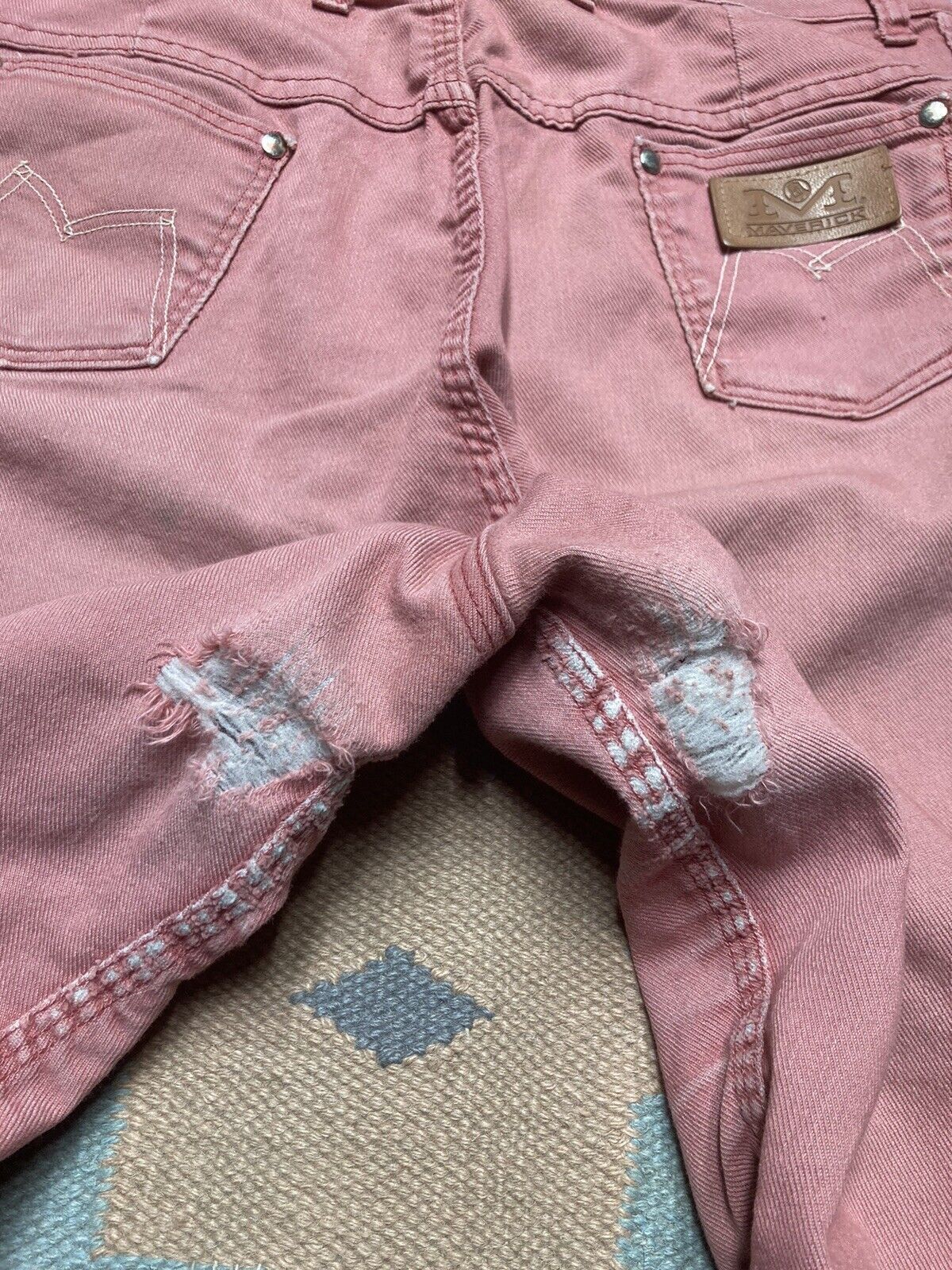 Vintage 60s maverick blue bell jeans salmon flared bell bottoms 18 Size 29" - 3 Thumbnail