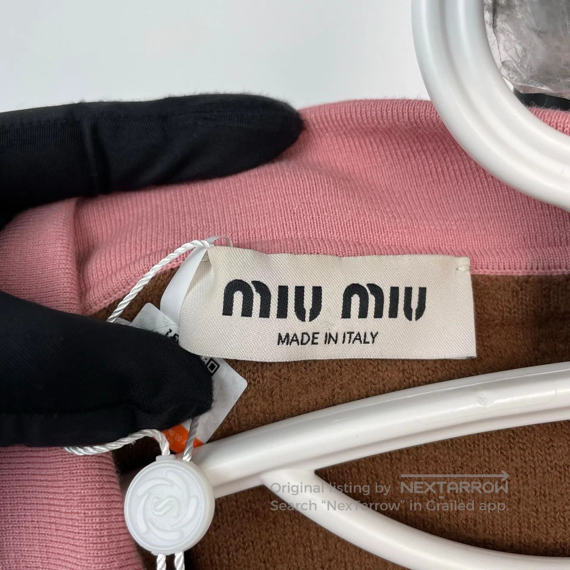 Miu Miu Miu Miu Coffee and pink color block short-sleeve knit polo Size XS / US 0-2 / IT 36-38 - 5 Thumbnail