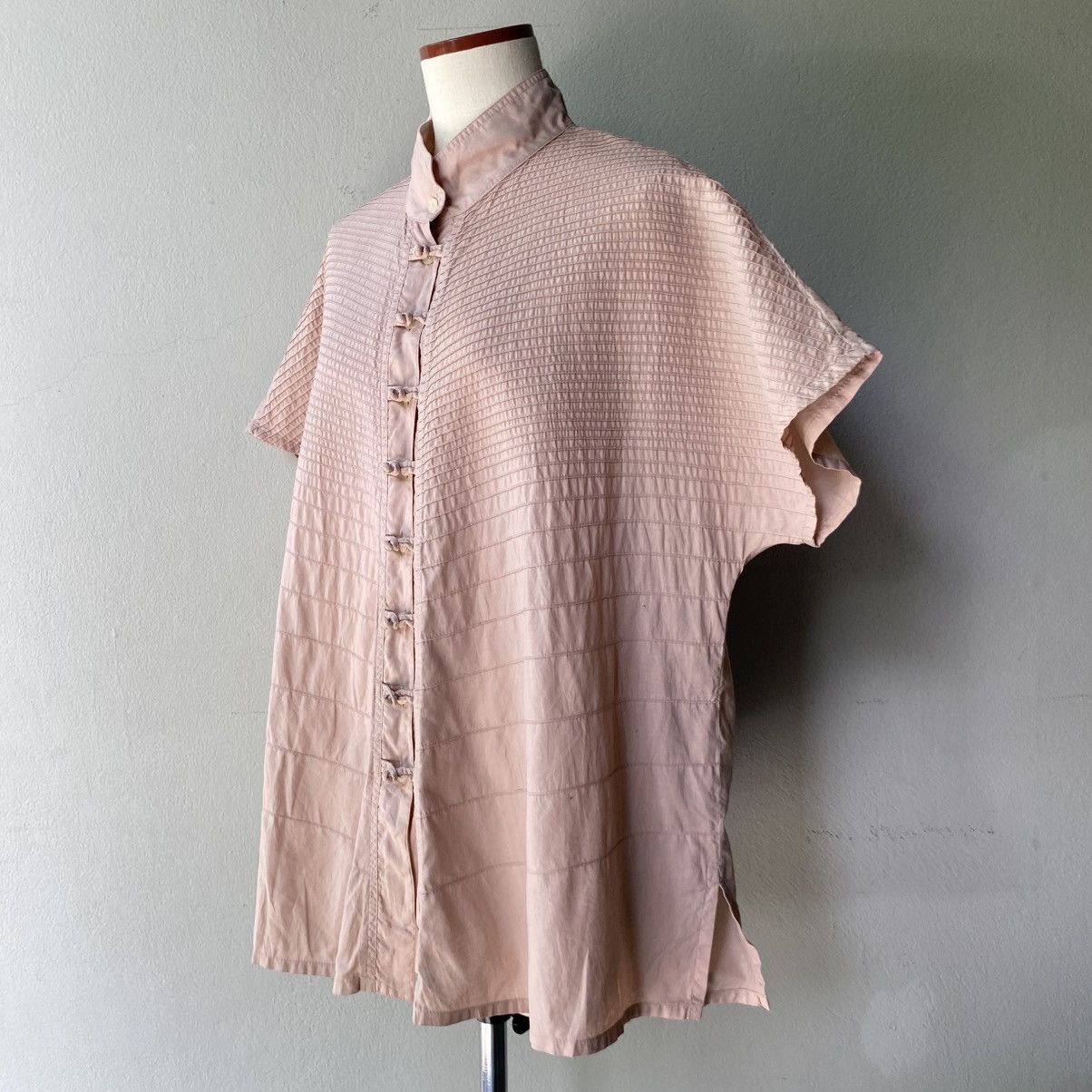 Japanese Brand Yacco MARICARD Pink Textured Short Sleeve Mandarin Collar Size XL / US 12-14 / IT 48-50 - 4 Thumbnail