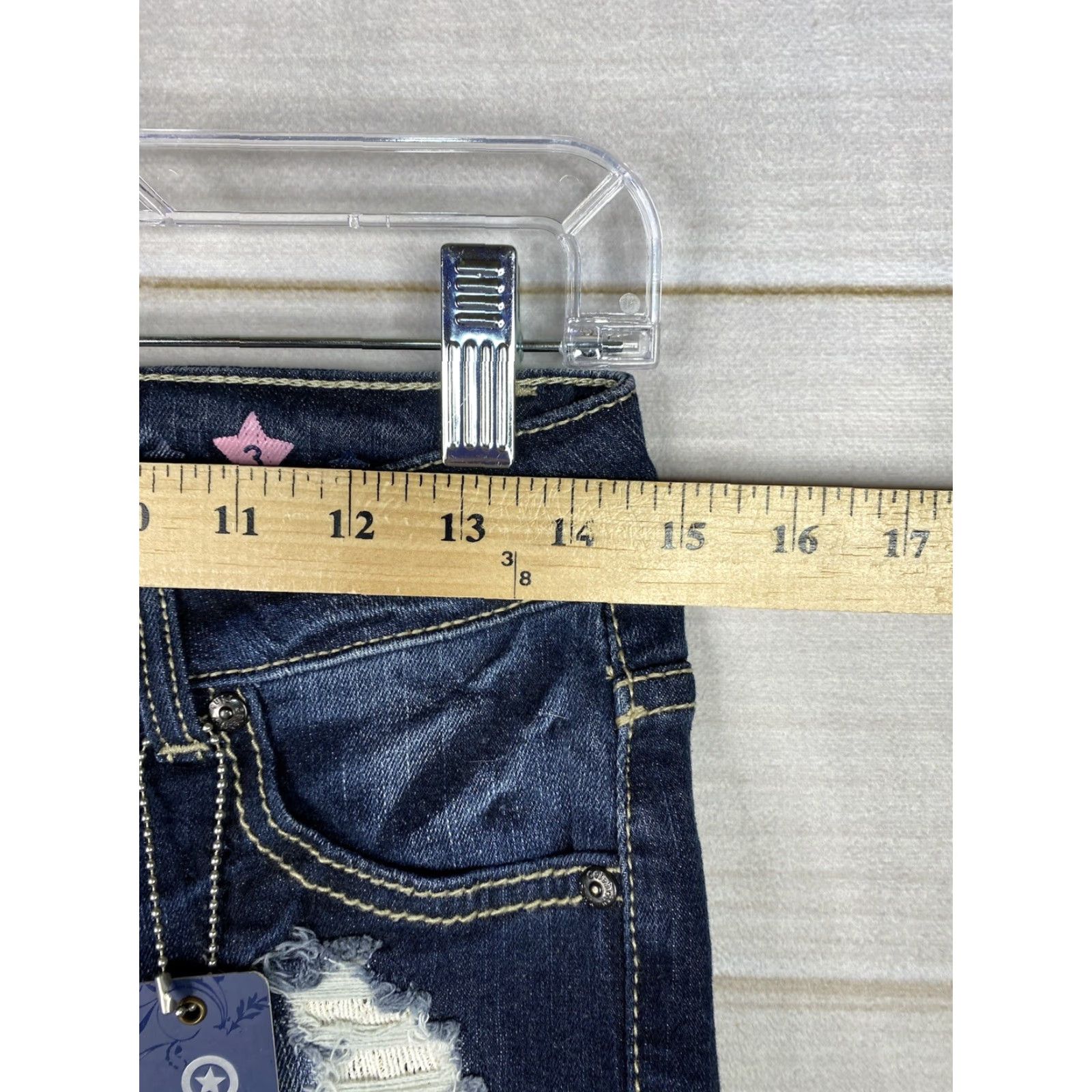 Vintage Celebrity Pink Shorts Womens Jr Sz 3 Dark Wash Cut-Off Denim Stretch Distressed Pocket 5-Pocket Casual Beach Womens Size 26" / US 2 / IT 38 - 5 Thumbnail