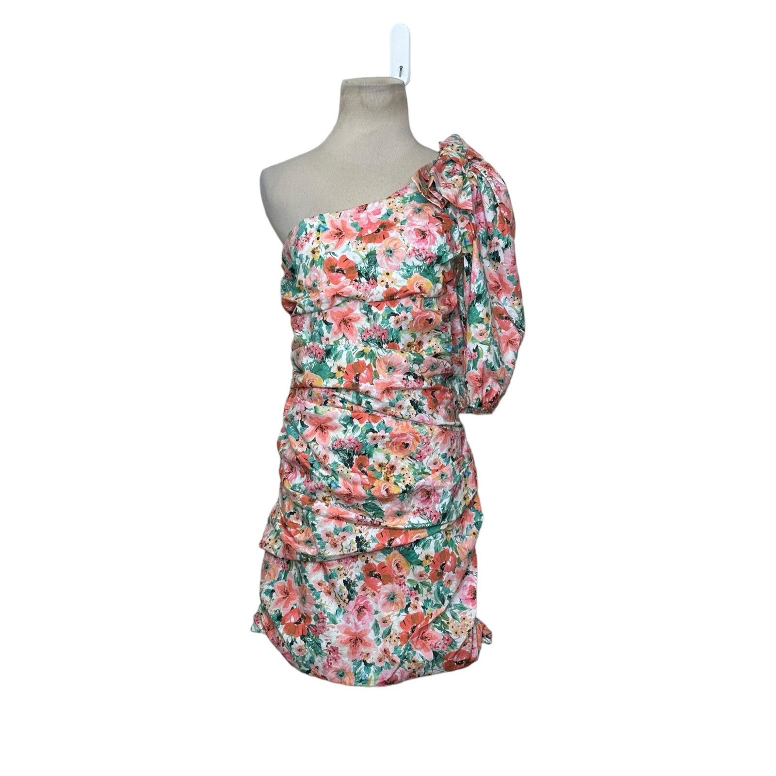 Zara Zara floral one shoulder ruched mini dress size Large Size L / US 10 / IT 46 - 10 Thumbnail