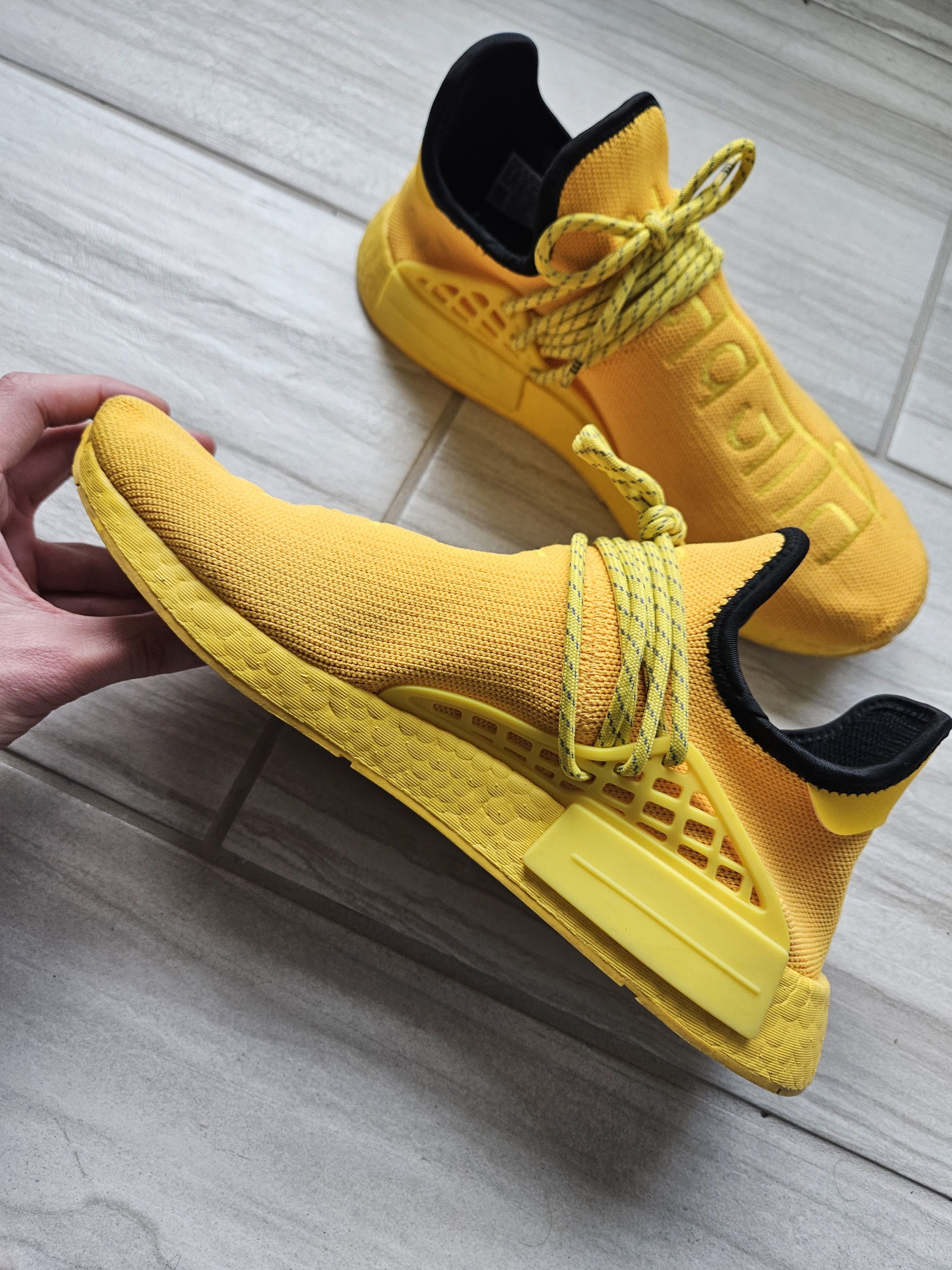 Adidas × Pharrell NMD Human Race Yellow Hindi Pack Sneakers Size US 11 / EU 44 - 6 Thumbnail