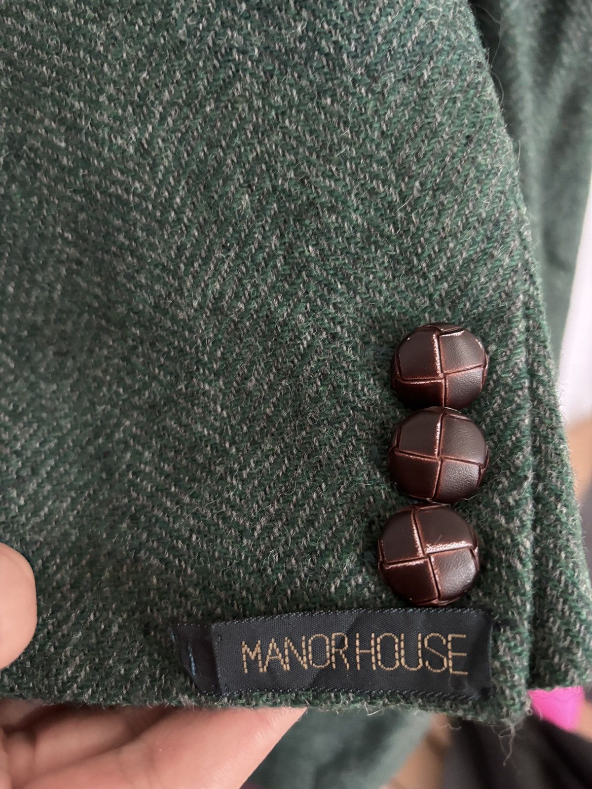 Other Vintage blazer wool herringbone leather buttons men L 52 EU Size US L / EU 52-54 / 3 - 8 Thumbnail
