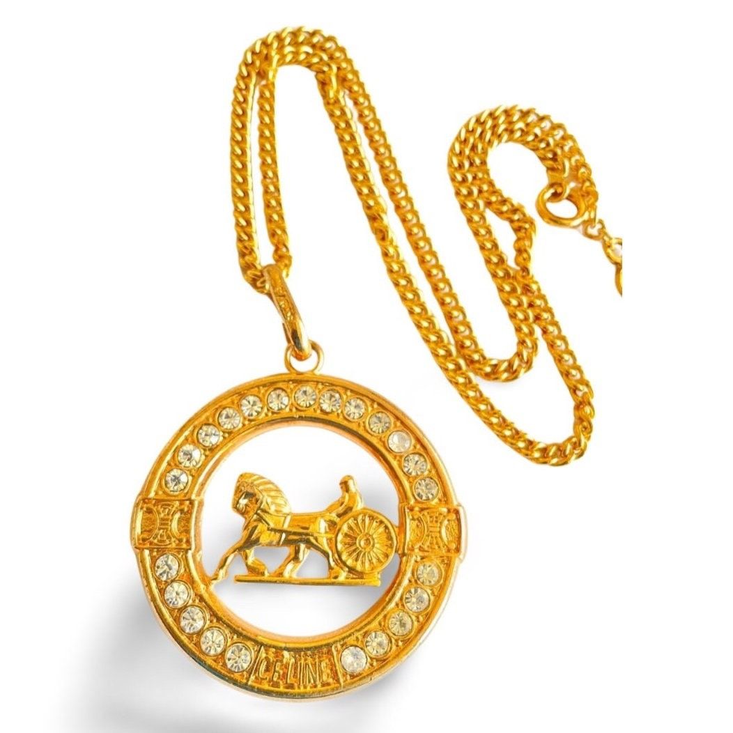 Celine Vintage Celine gold chain necklace with crystal triomphe. Size ONE SIZE - 8 Thumbnail