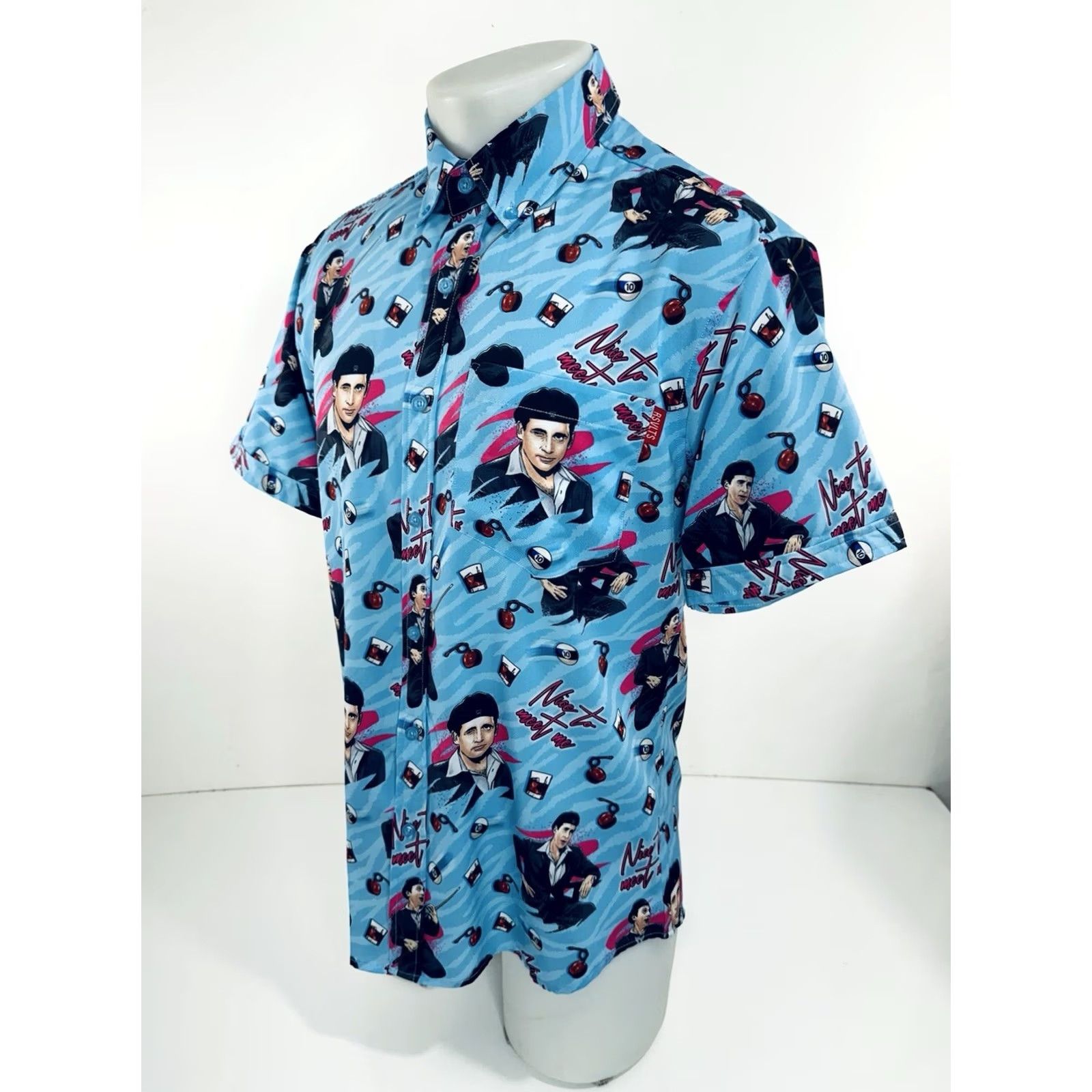 Vintage RSVLTS The Office Michael Scott NICE TO MEET ME M Shirt Blue Short Sleeve Button-Up Mens M Size US M / EU 48-50 / 2 - 3 Thumbnail