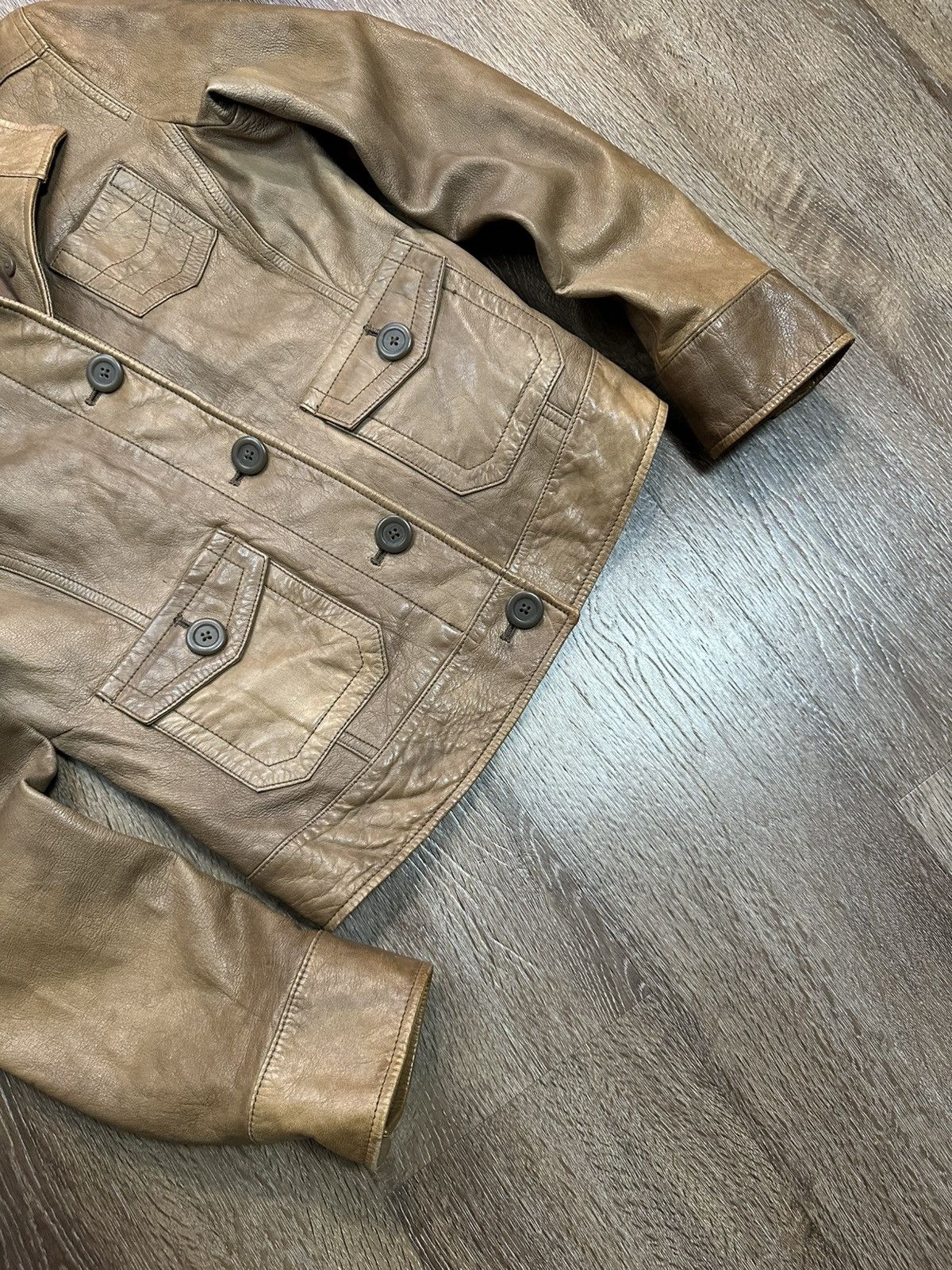 Gap Gap Vintage Brown Leather Biker Jacket Size M / US 6-8 / IT 42-44 - 2 Thumbnail