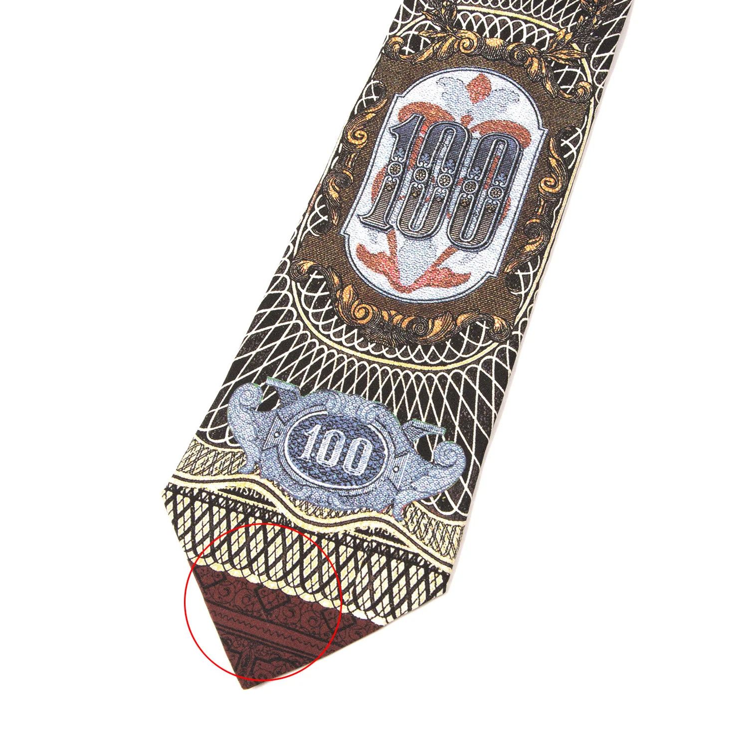 Jean Paul Gaultier Silk Tie with Bill Print in Wine and Black Size ONE SIZE - 4 Thumbnail