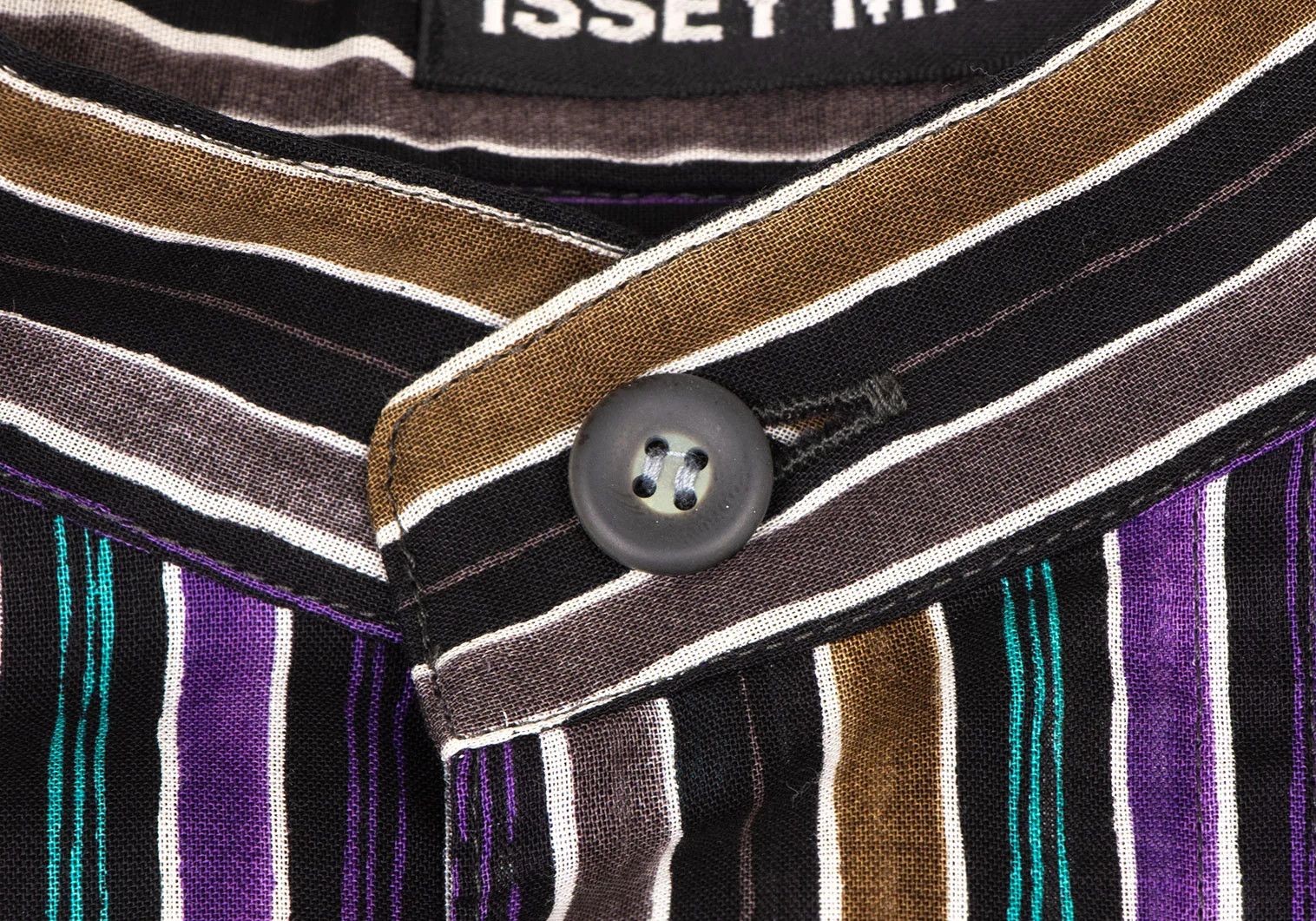 Issey Miyake Cotton Stripe Band Collar Shirt in Black Purple Green Size US M / EU 48-50 / 2 - 4 Thumbnail