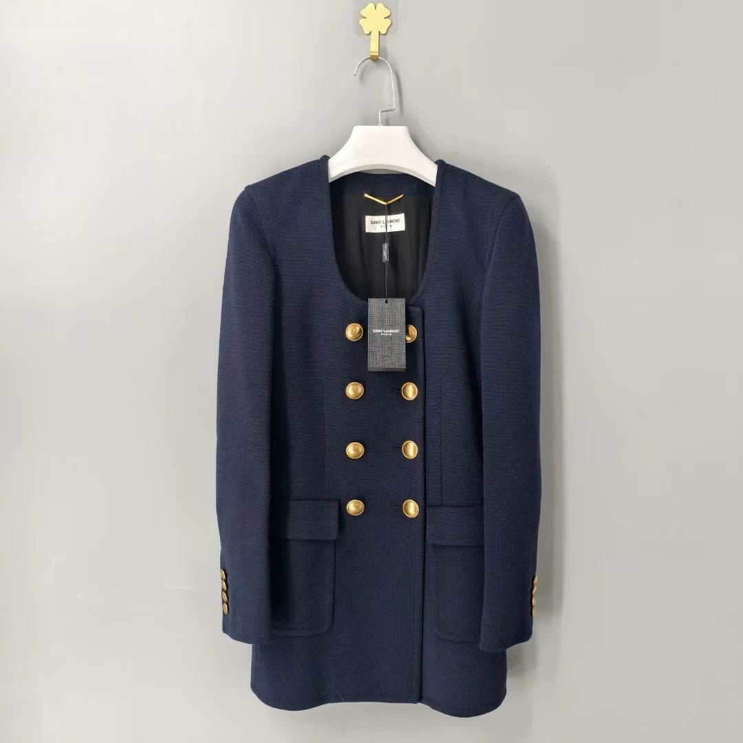 Saint Laurent Paris SAINT LAURENT Wool Blend Double-Breasted Coat Size XS / US 0-2 / IT 36-38 - 1 Thumbnail