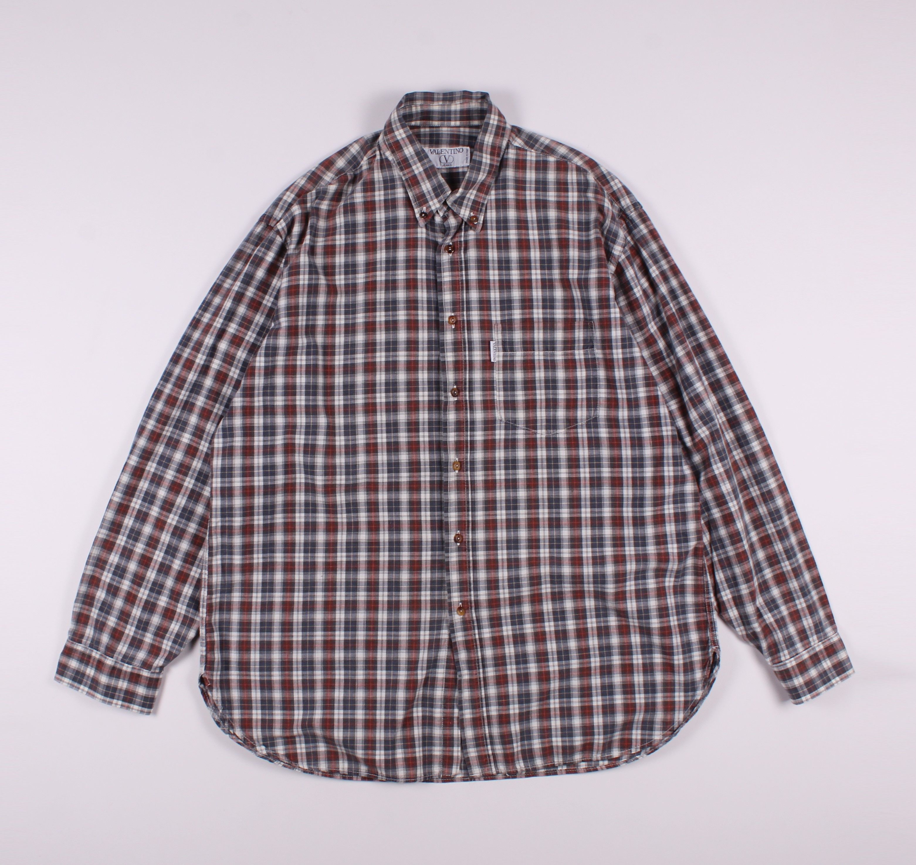 Valentino × Vintage Vintage 90's Valentino Jeans Checkered Shirt Size US L / EU 52-54 / 3 - 1 Thumbnail