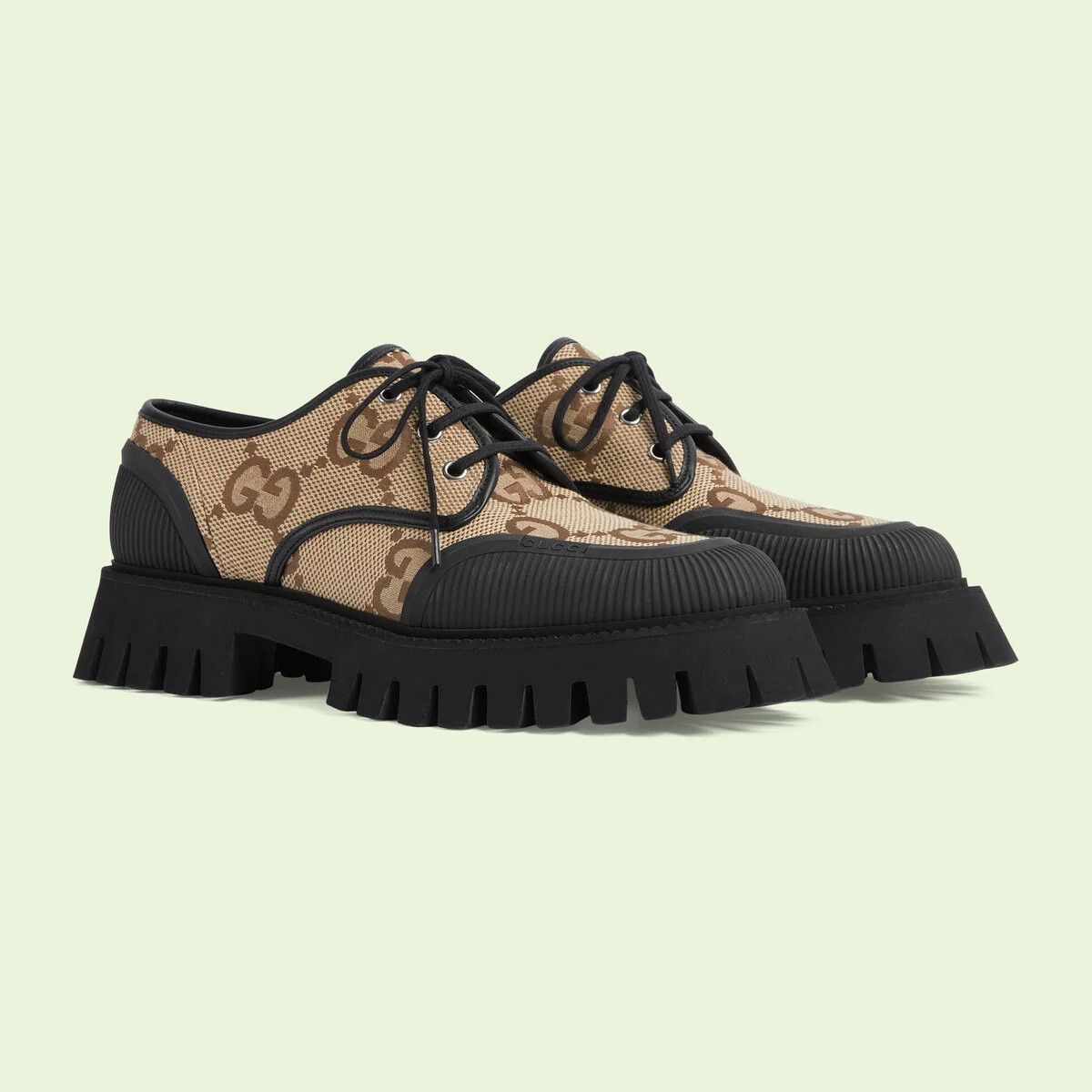 Gucci o1s1wg110125 Maxi GG Lace-Up Shoes in Black/Beige Size US 10 / EU 43 - 2 Thumbnail