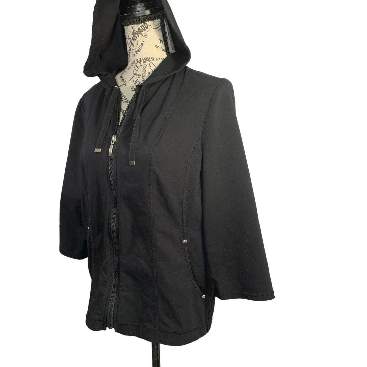 Chicos Chico's Hooded Jacket Black 3/4 Sleeves Full Zip Women Small Size S / US 4 / IT 40 - 2 Thumbnail