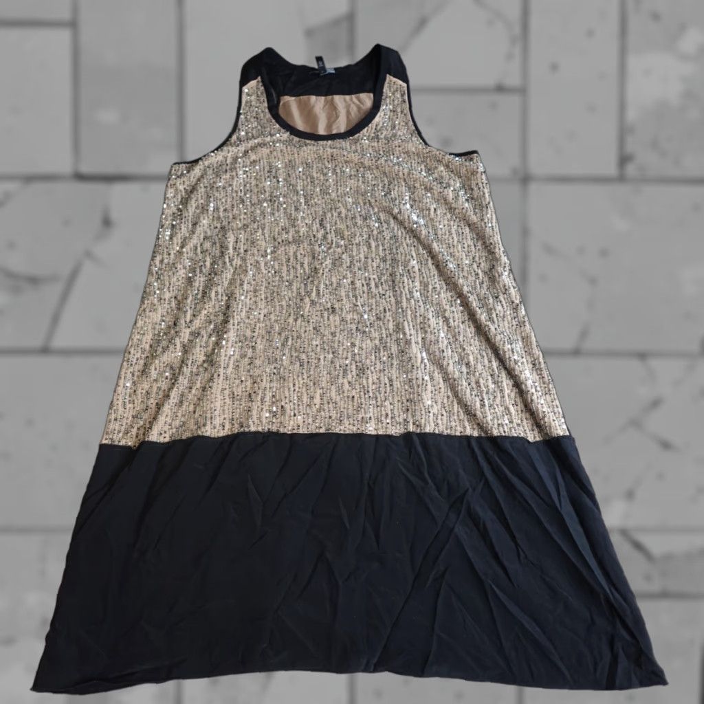 Eileen Fisher Eileen Fisher Womens Dress M Beige Black Sequin Silk Lined A-Line Sleeveless Knee Length Size M / US 6-8 / IT 42-44 - 1 Thumbnail