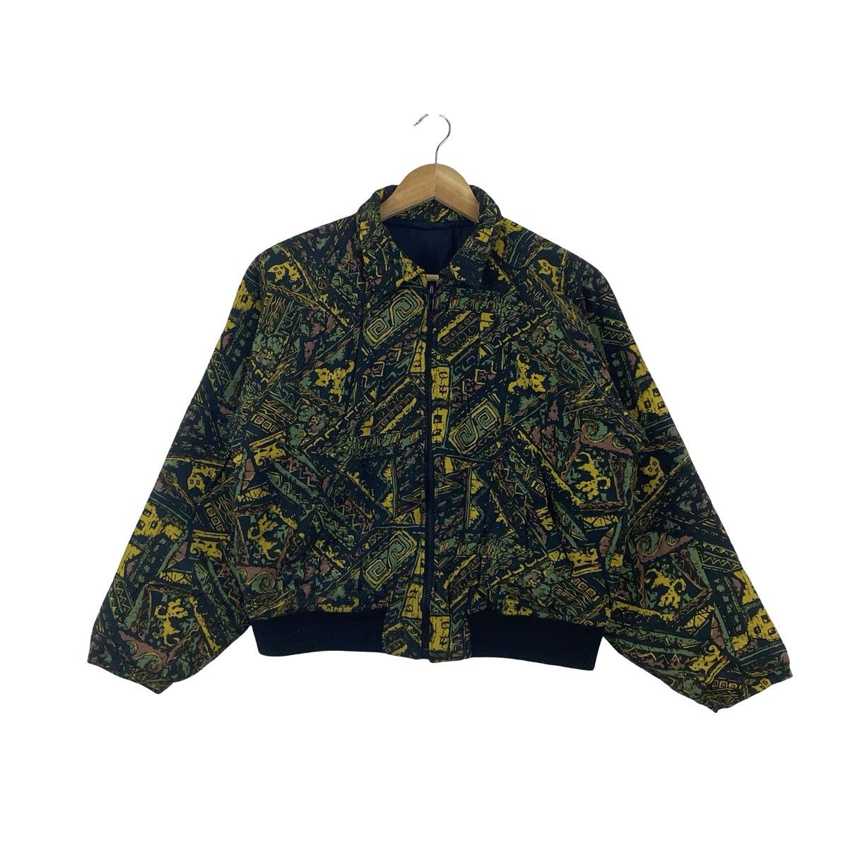 Vintage Vintage 80s CROPPED Abstract Tribal Pattern Bomber Jacket Size US L / EU 52-54 / 3 - 3 Thumbnail