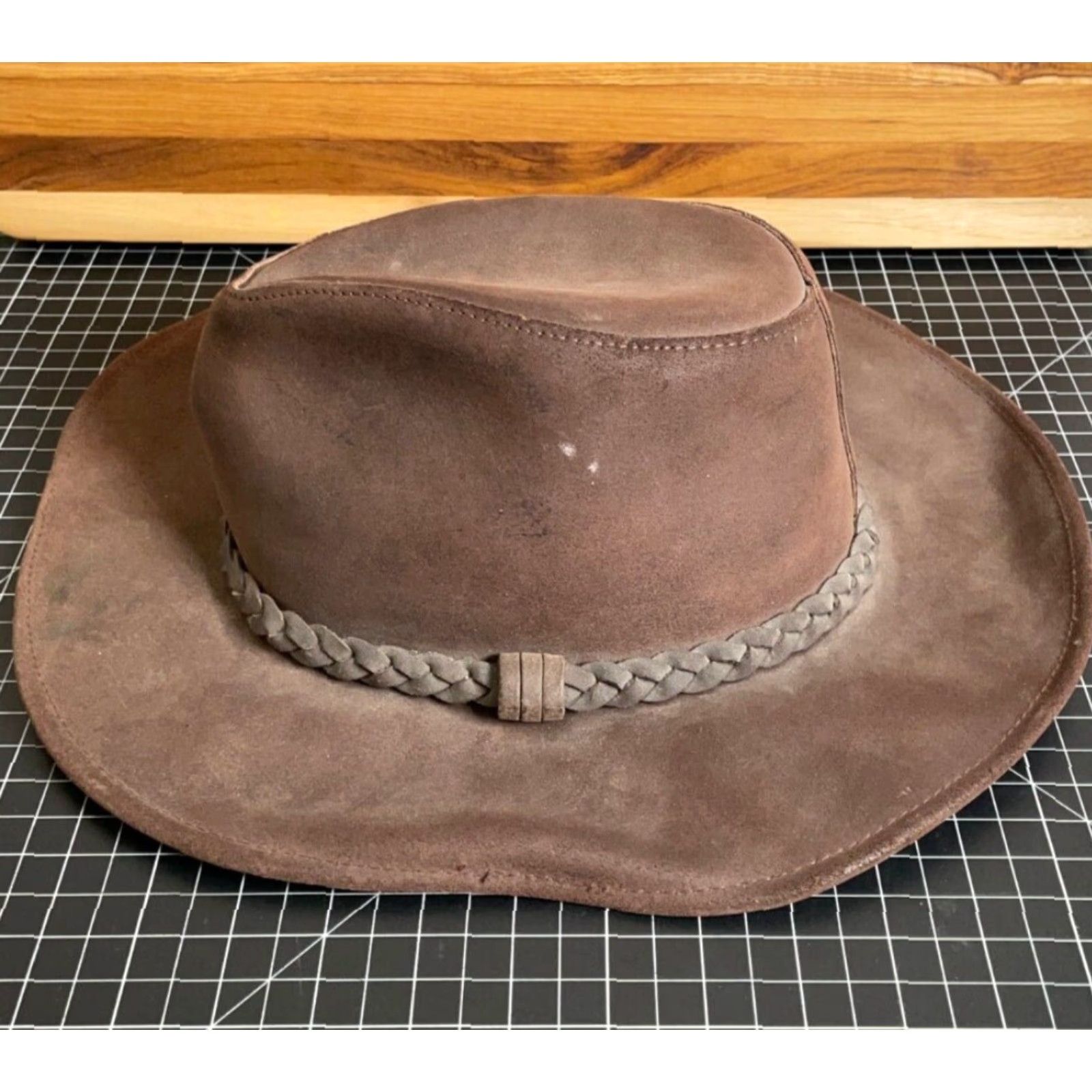 Wilson VINTAGE Wilson Leather Cowboy Hat Medium Dark Brown Western Braided Band Mens Size ONE SIZE - 7 Thumbnail