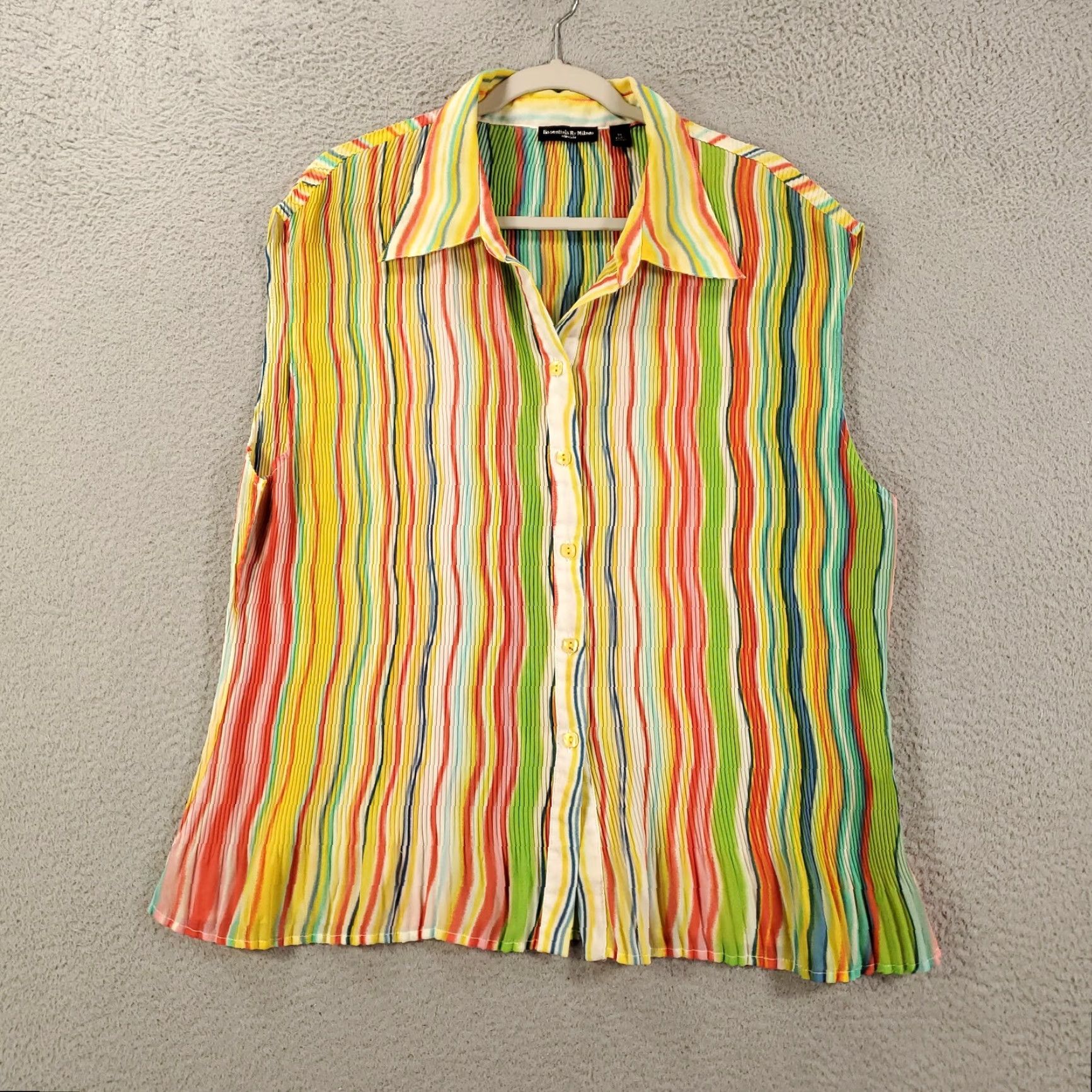 Rainbow Rainbow Colorful Button Up Blouse 2X Multicolor Pleated Texture Womens Size XXL / US 16-18 / IT 52-54 - 2 Thumbnail