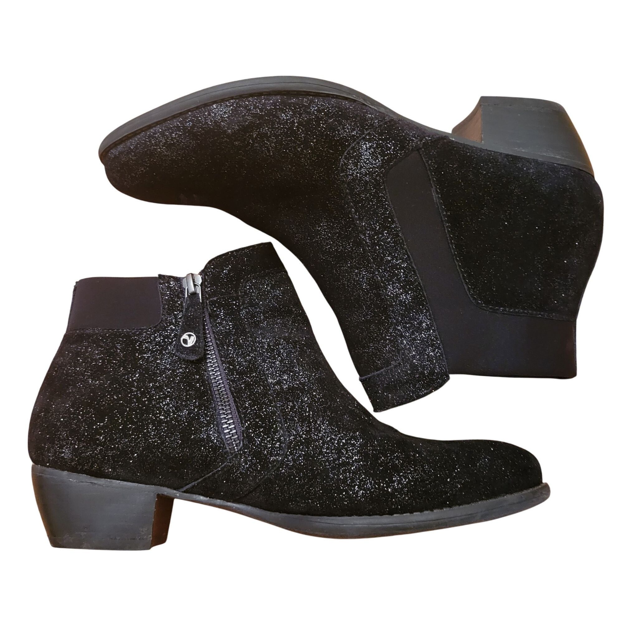 Other Revere Ankle Boots Black Suede Leather Glitter Sparkle 39W S Size US 8 / IT 38 - 8 Thumbnail
